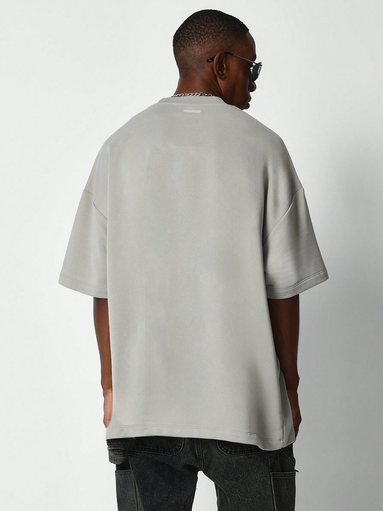 Heavyweight Oversized Fit Mock Neck Tee With Flock Front Graphic Print