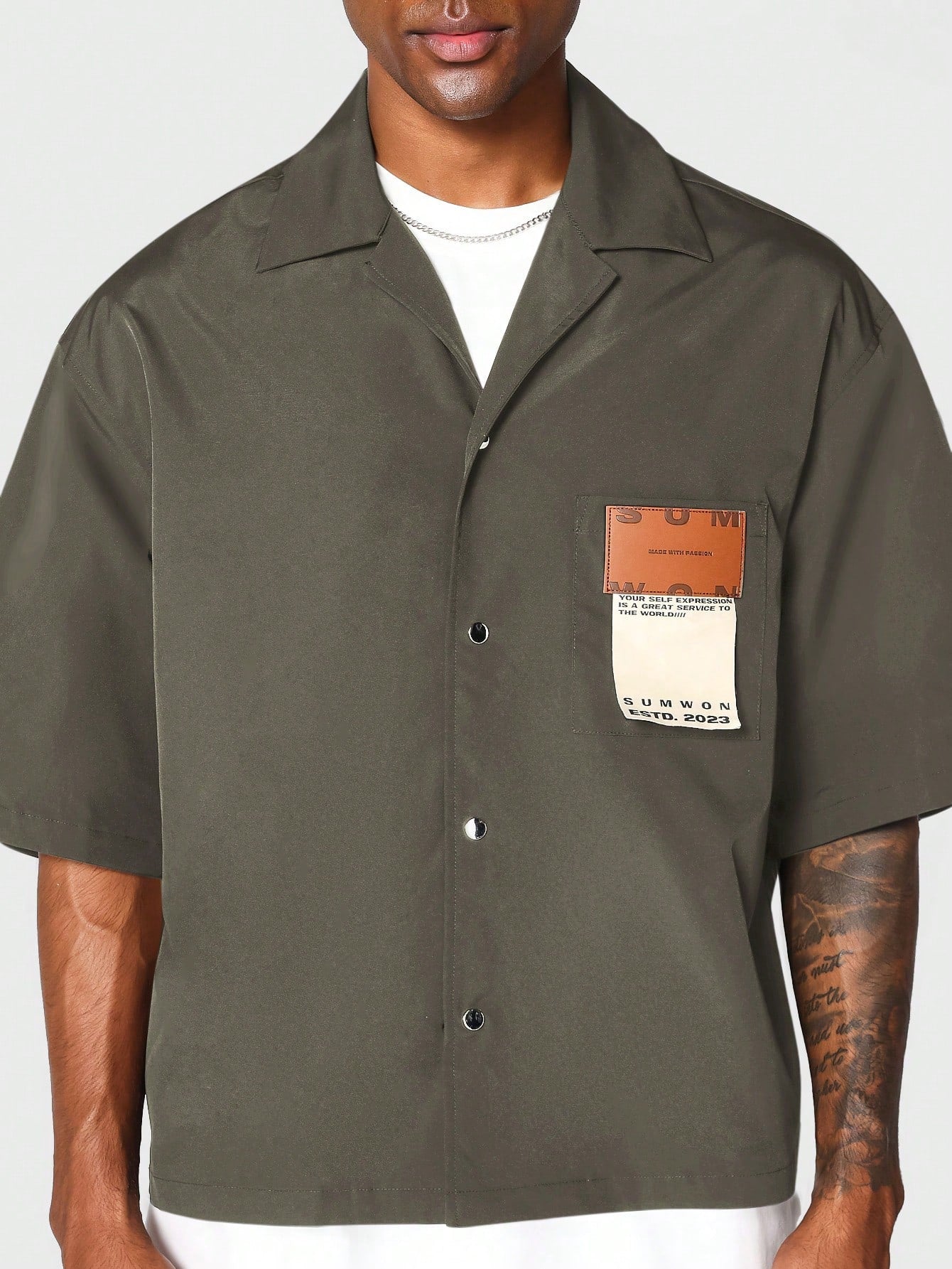 Boxy Fit Shirt With Badge Pocket And Back Graphic Print