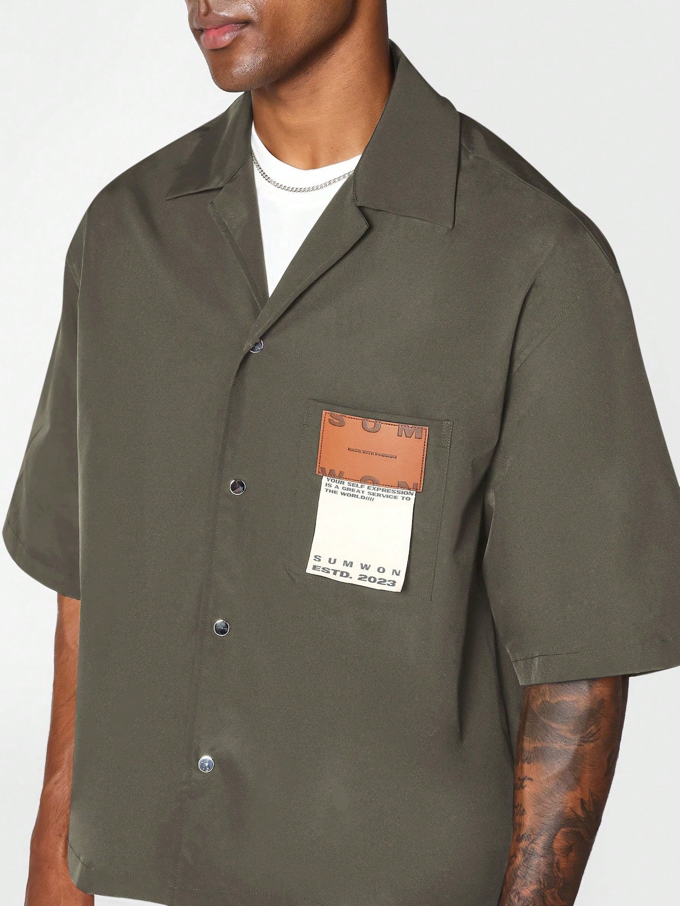 Boxy Fit Shirt With Badge Pocket And Back Graphic Print