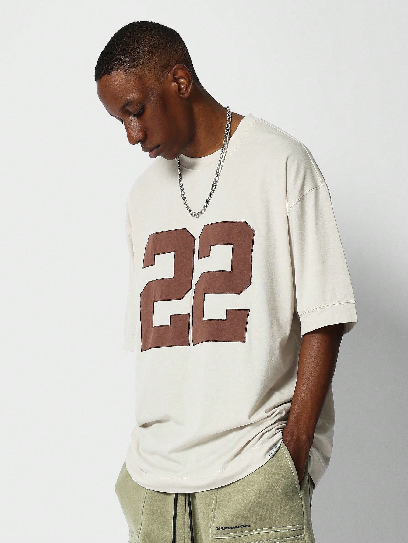 Oversized Fit Tee With Number Graphic Print