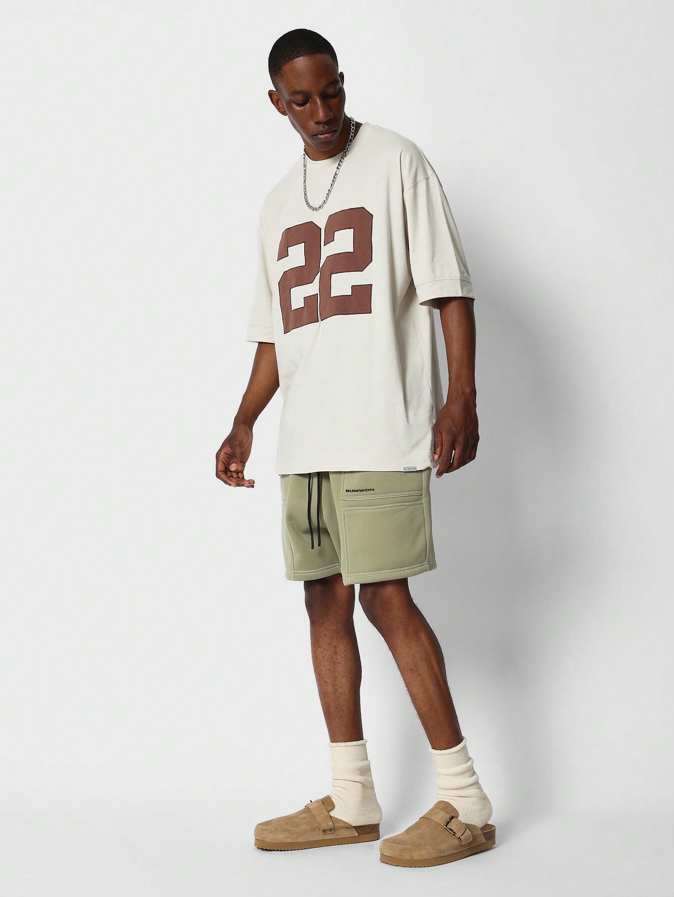 Oversized Fit Tee With Number Graphic Print