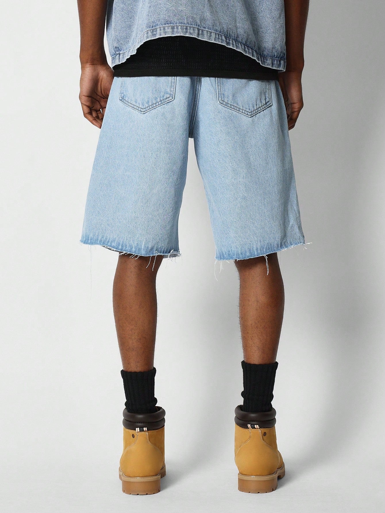 Denim Bermuda Short With Graffiti Graphic