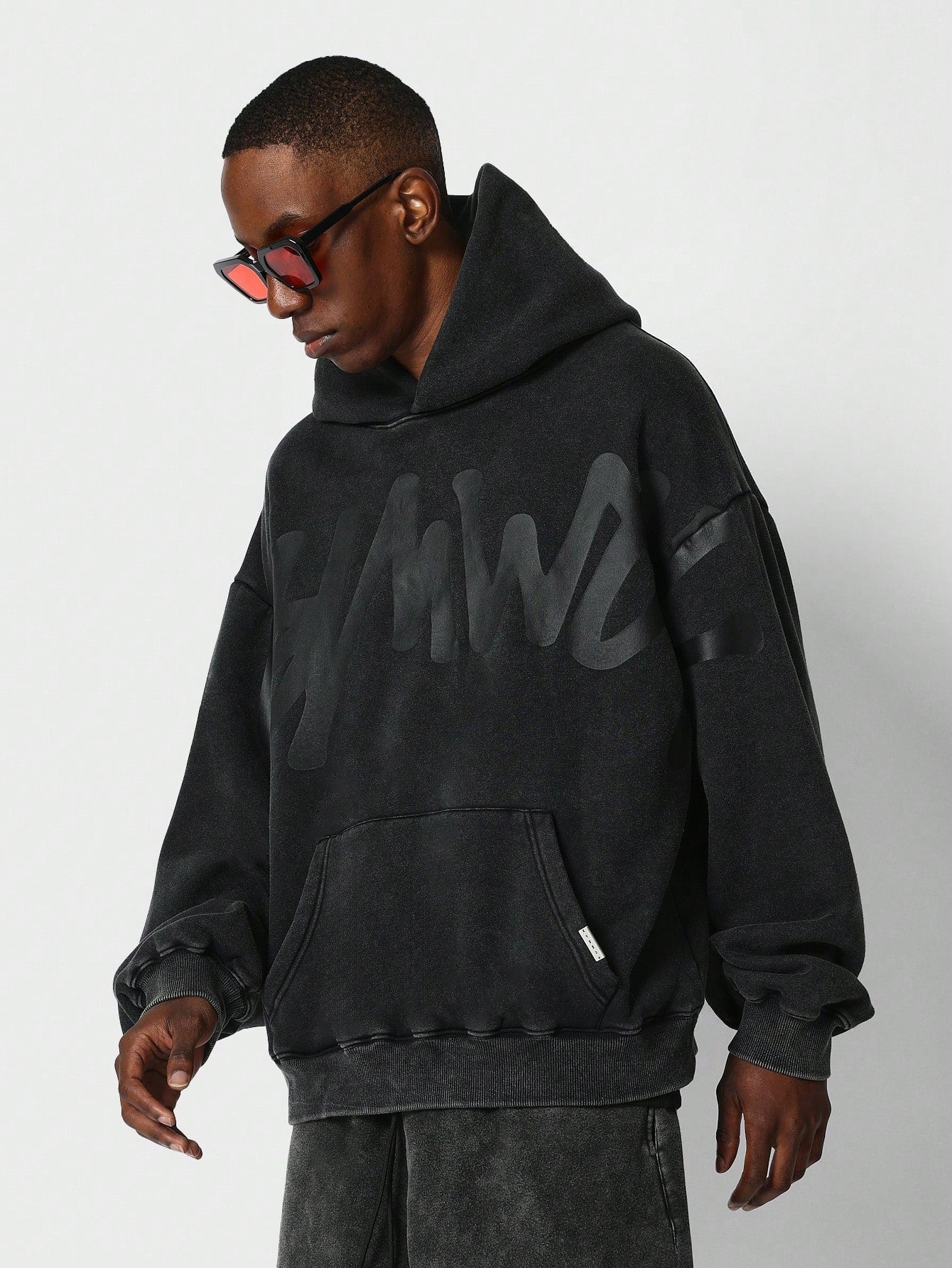 Oversized Fit Washed Hoodie With Front Graphic