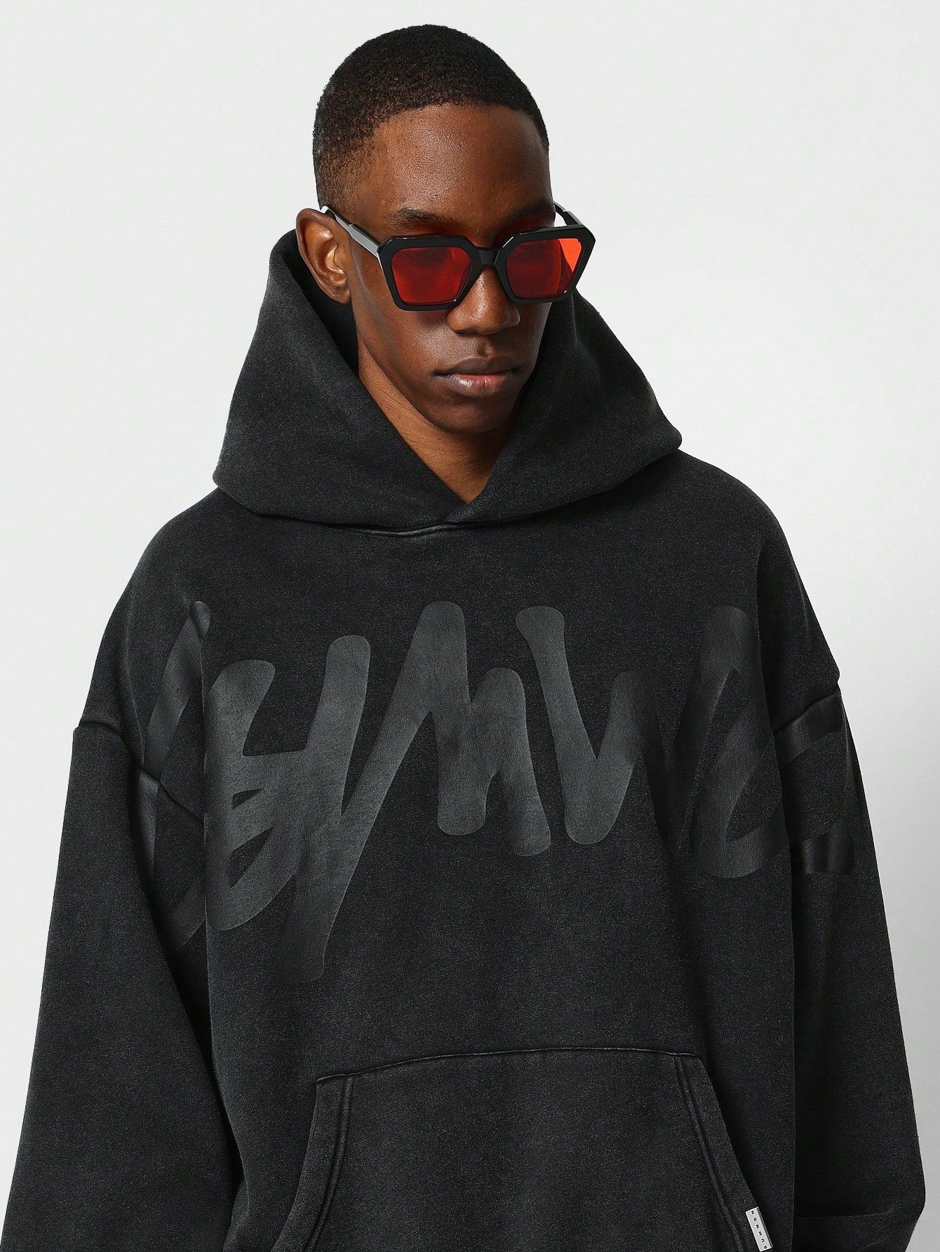 Oversized Fit Washed Hoodie With Front Graphic