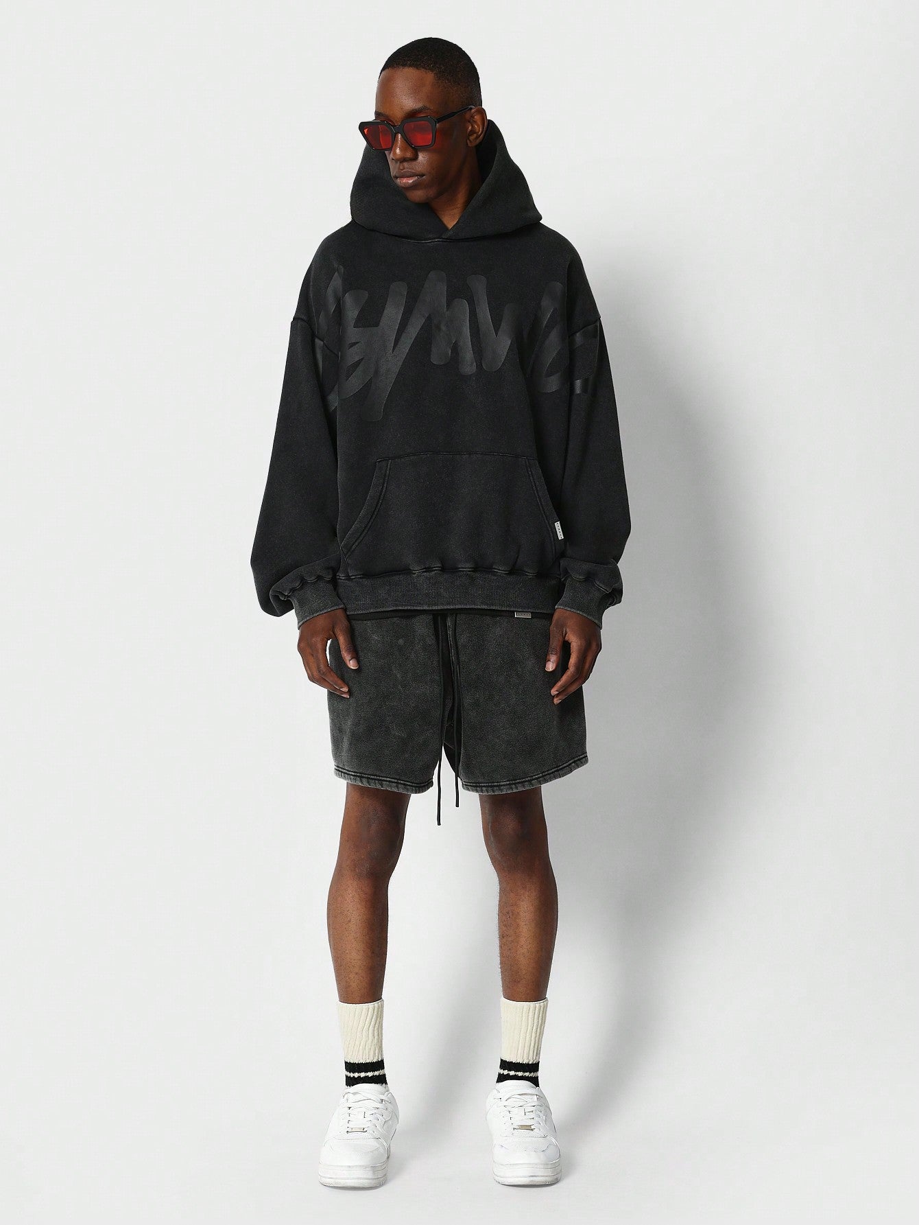 Oversized Fit Washed Hoodie With Front Graphic