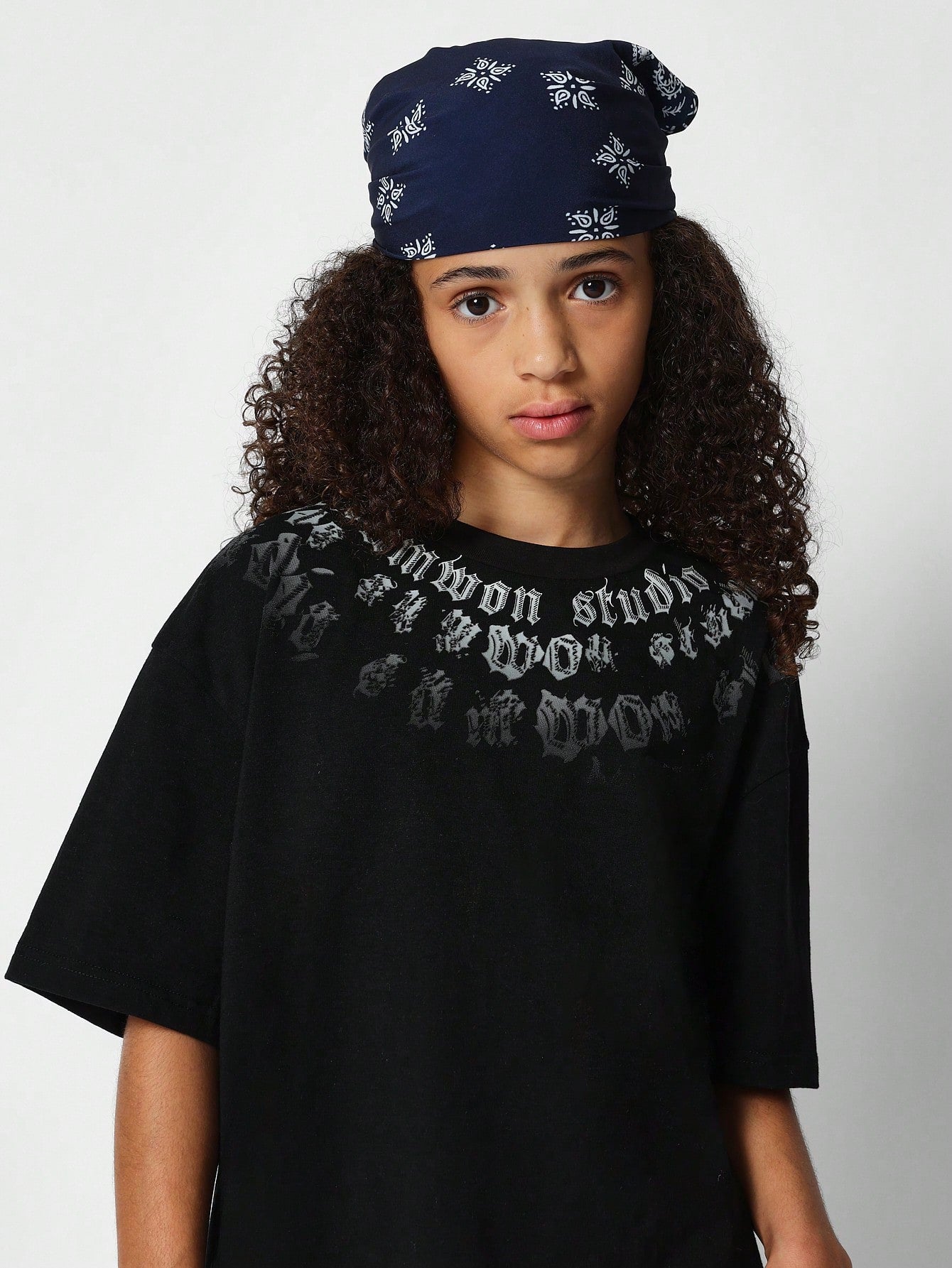 Kids Unisex Oversized Fit Tee With Collar Print