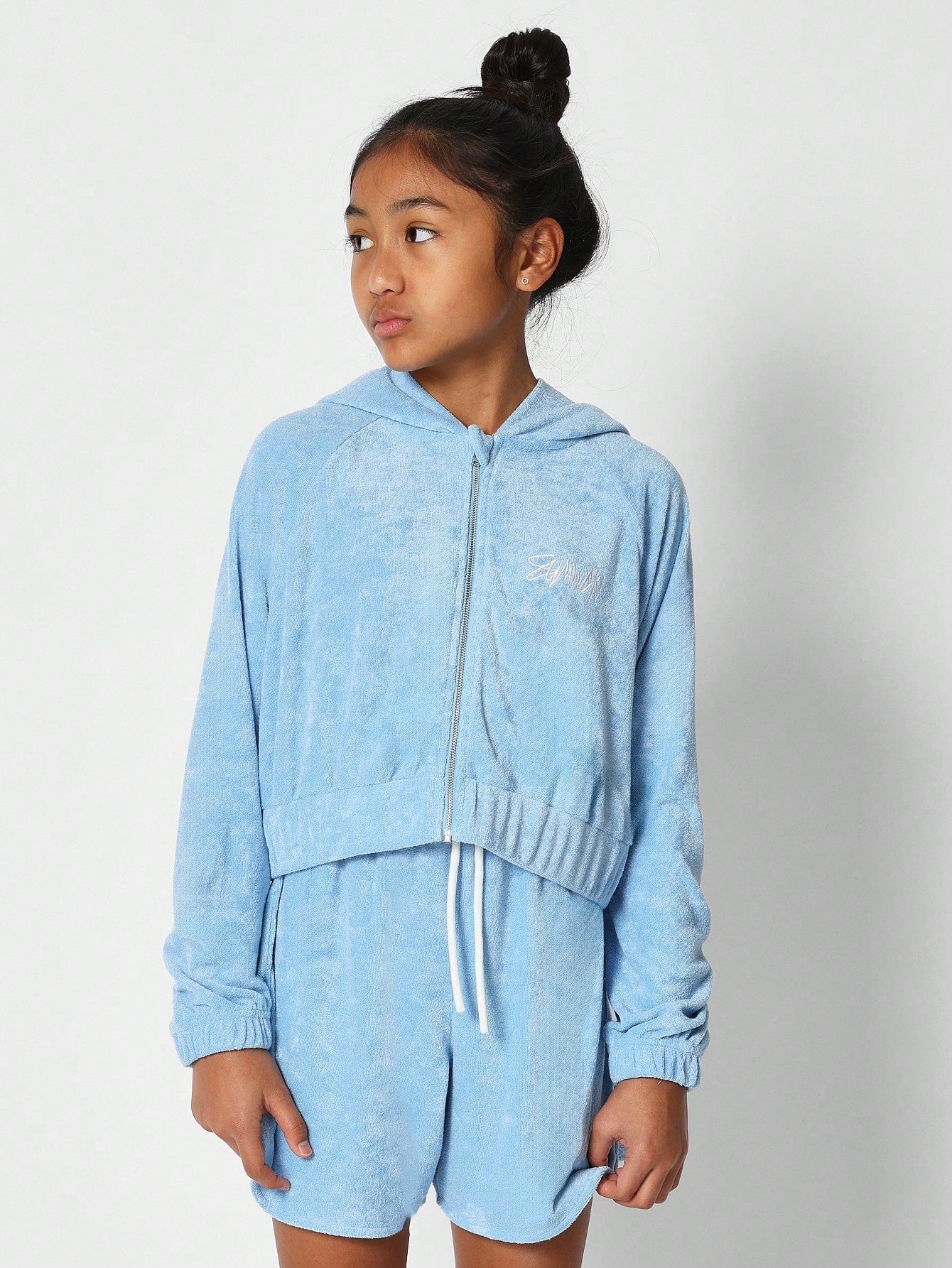 Tween Girls Towelling Zip Through Hoodie With Short 2 Piece Set