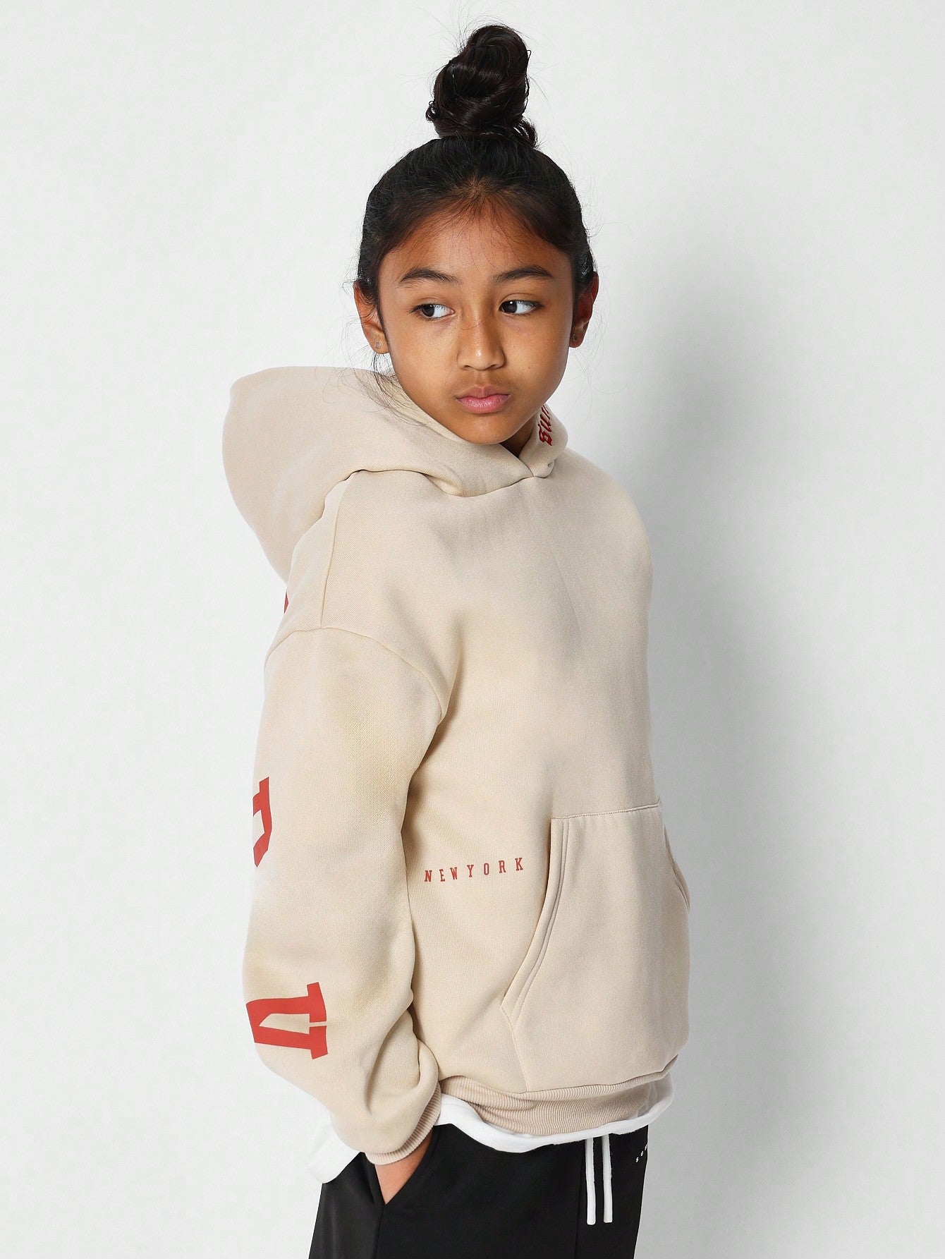 Tween Girls Overhead Hoodie With Back New York Graphic Print