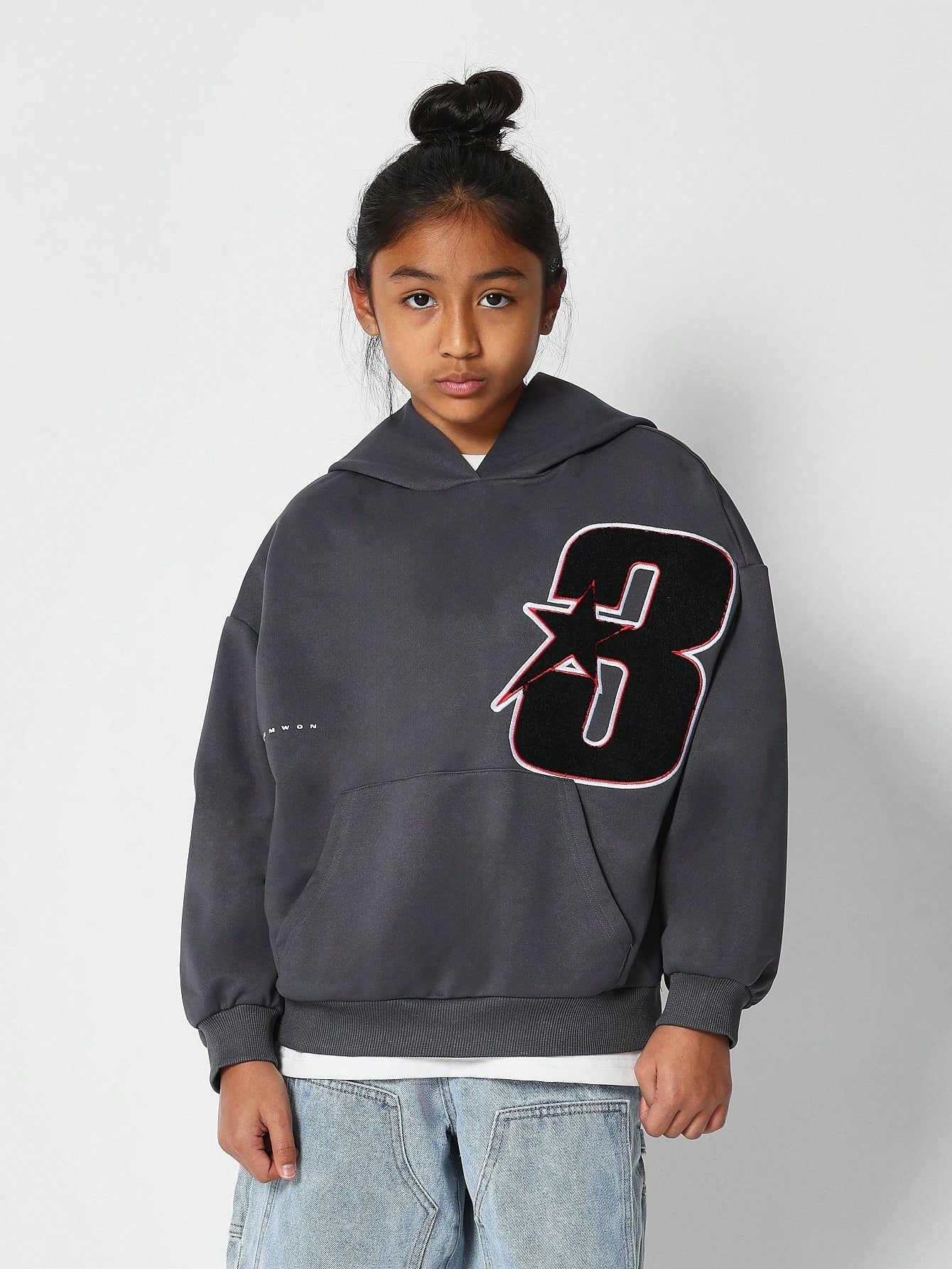 Tween Girl Overhead Hoodie With Number Applique