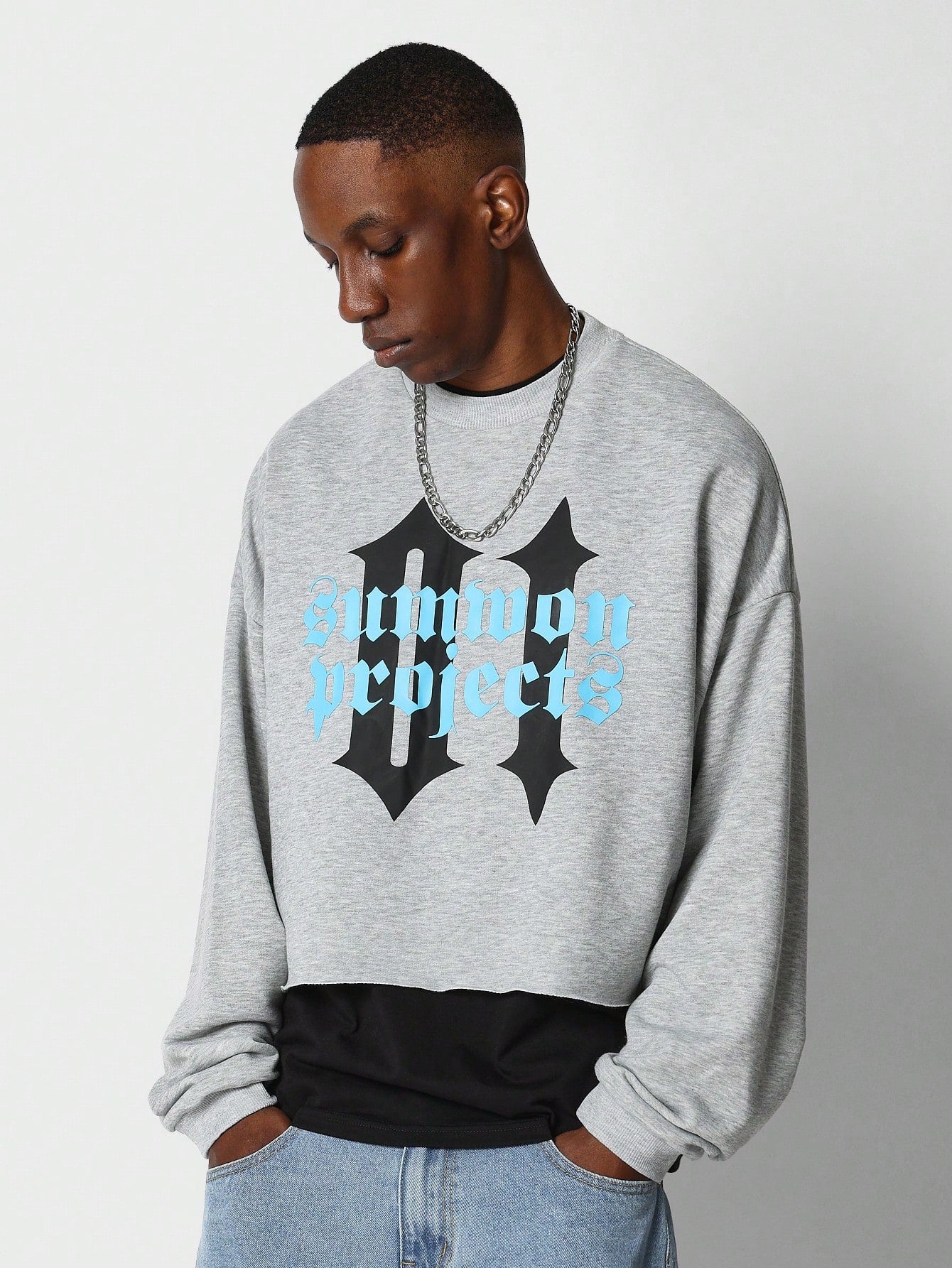 Crop Fit Sweatshirt With Front Number Graphic Print