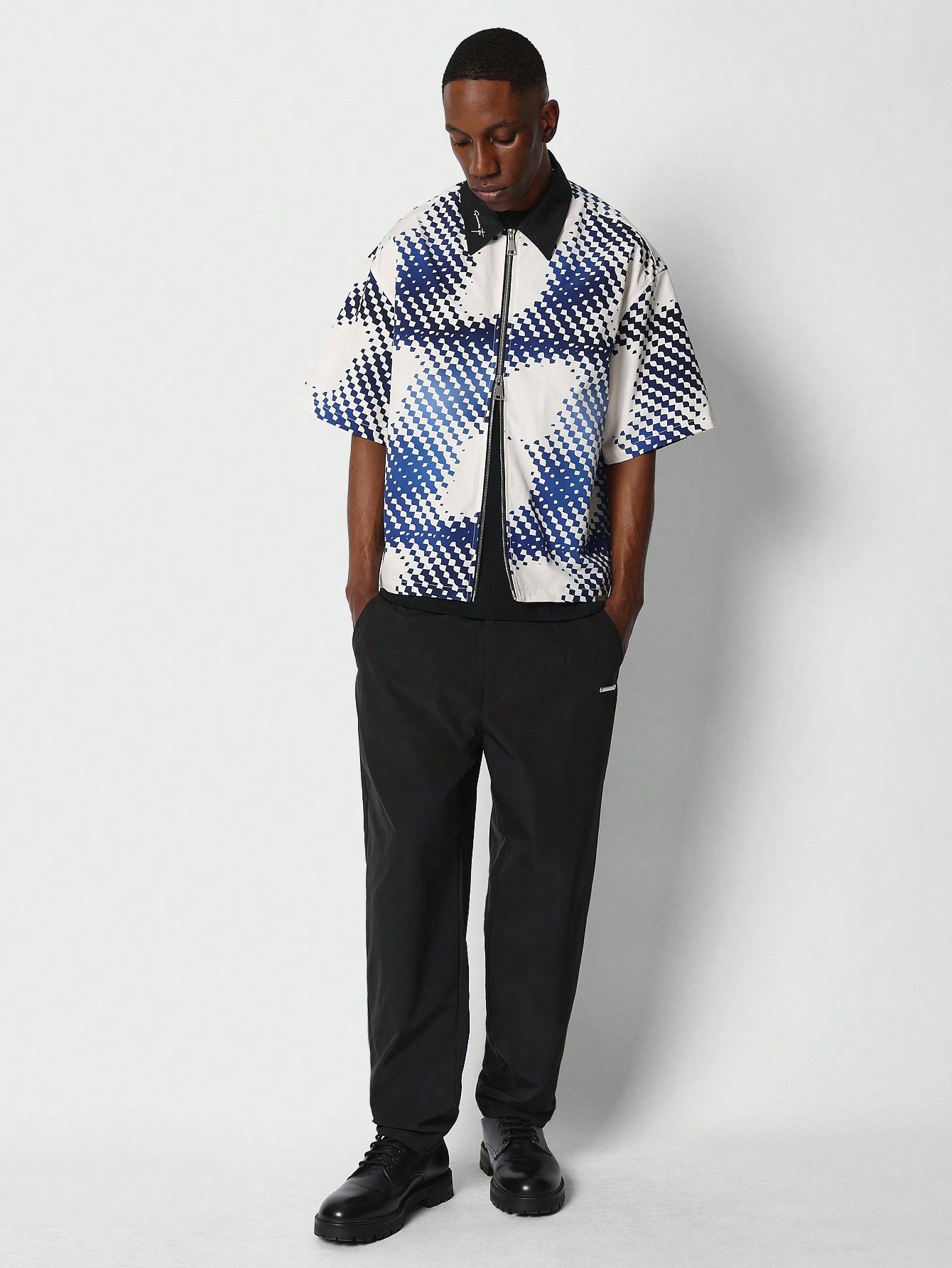 Boxy Fit Zip Through Nylon Shirt With All Over Print