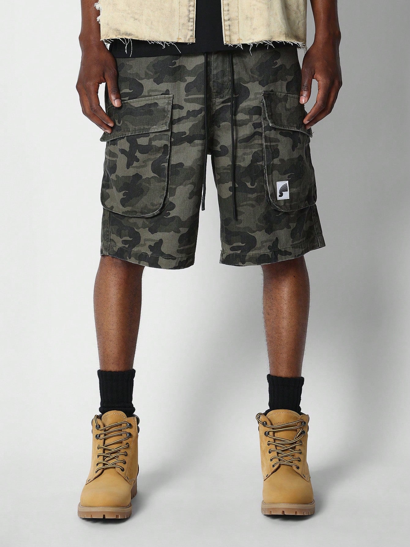 Camouflage Denim Cargo Jorts