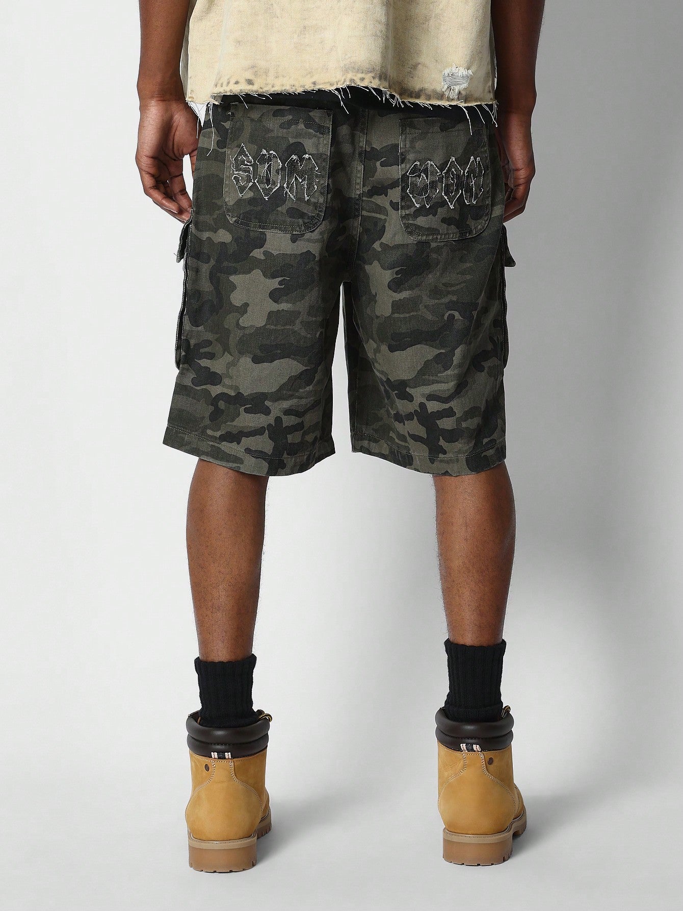 Camouflage Denim Cargo Jorts