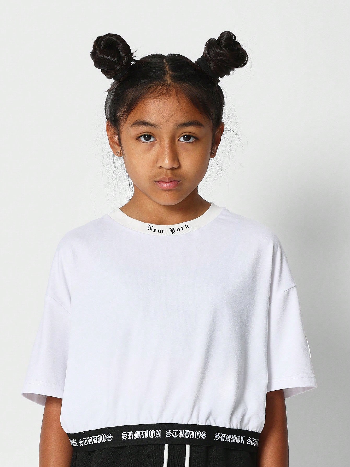 Tween Girls Crop Fit Tee WIth Contrast Hem