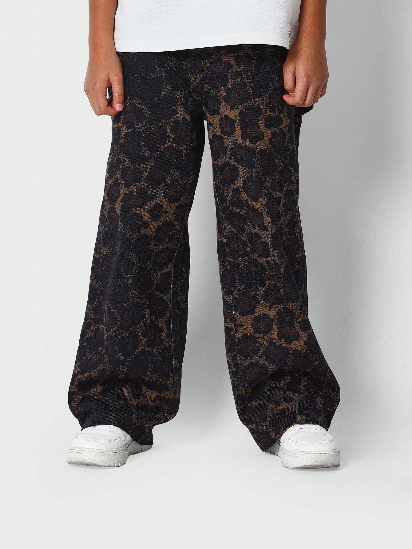 Tween Girls Flared Fit Carpenter Jean With All Over Leopard Print Back To School