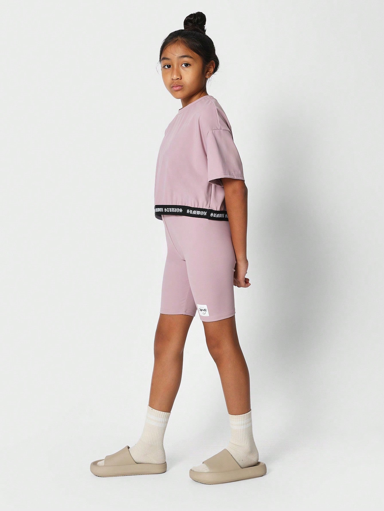 Tween Girls Crop Fit Tee And Biker Short 2 Piece Set