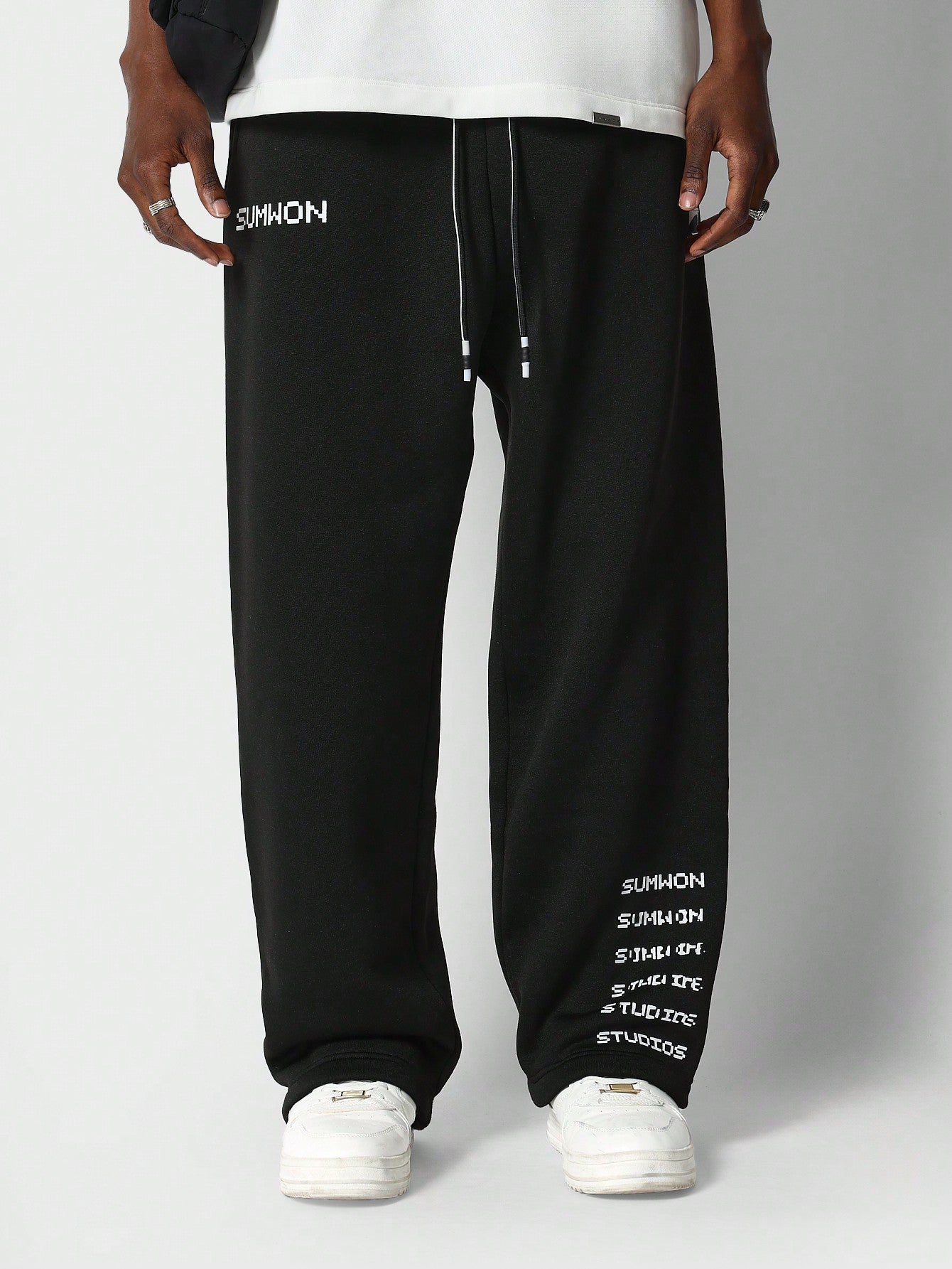 Loose Fit Baggy Drop Crotch Jogger Pantss With Front Pixel Graphic