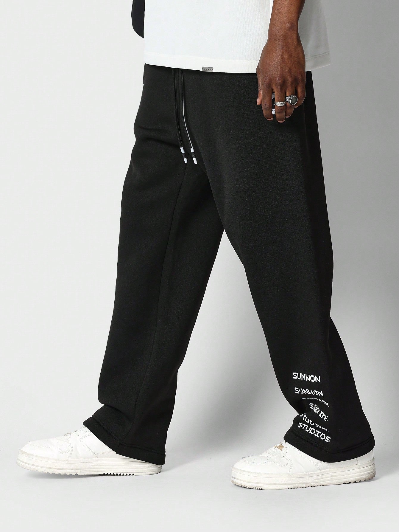 Loose Fit Baggy Drop Crotch Jogger Pantss With Front Pixel Graphic