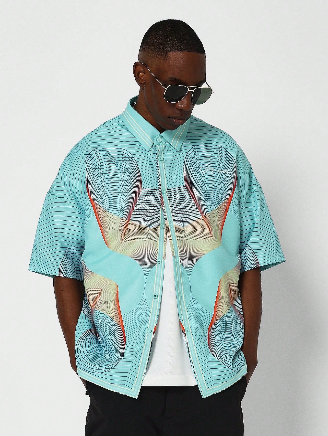 Boxy Fit Zip Nylon Shirt With All Over Print