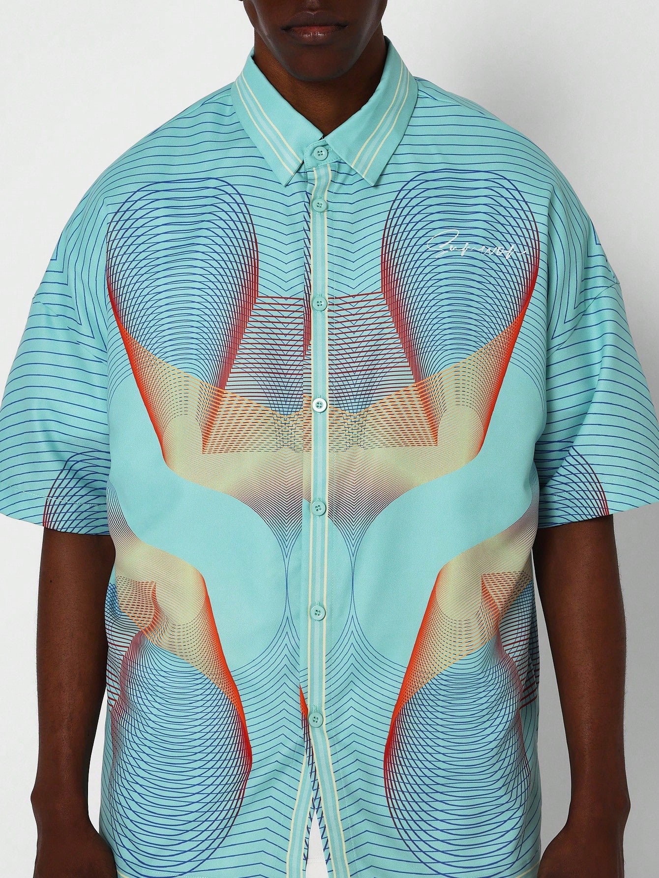 Boxy Fit Zip Nylon Shirt With All Over Print