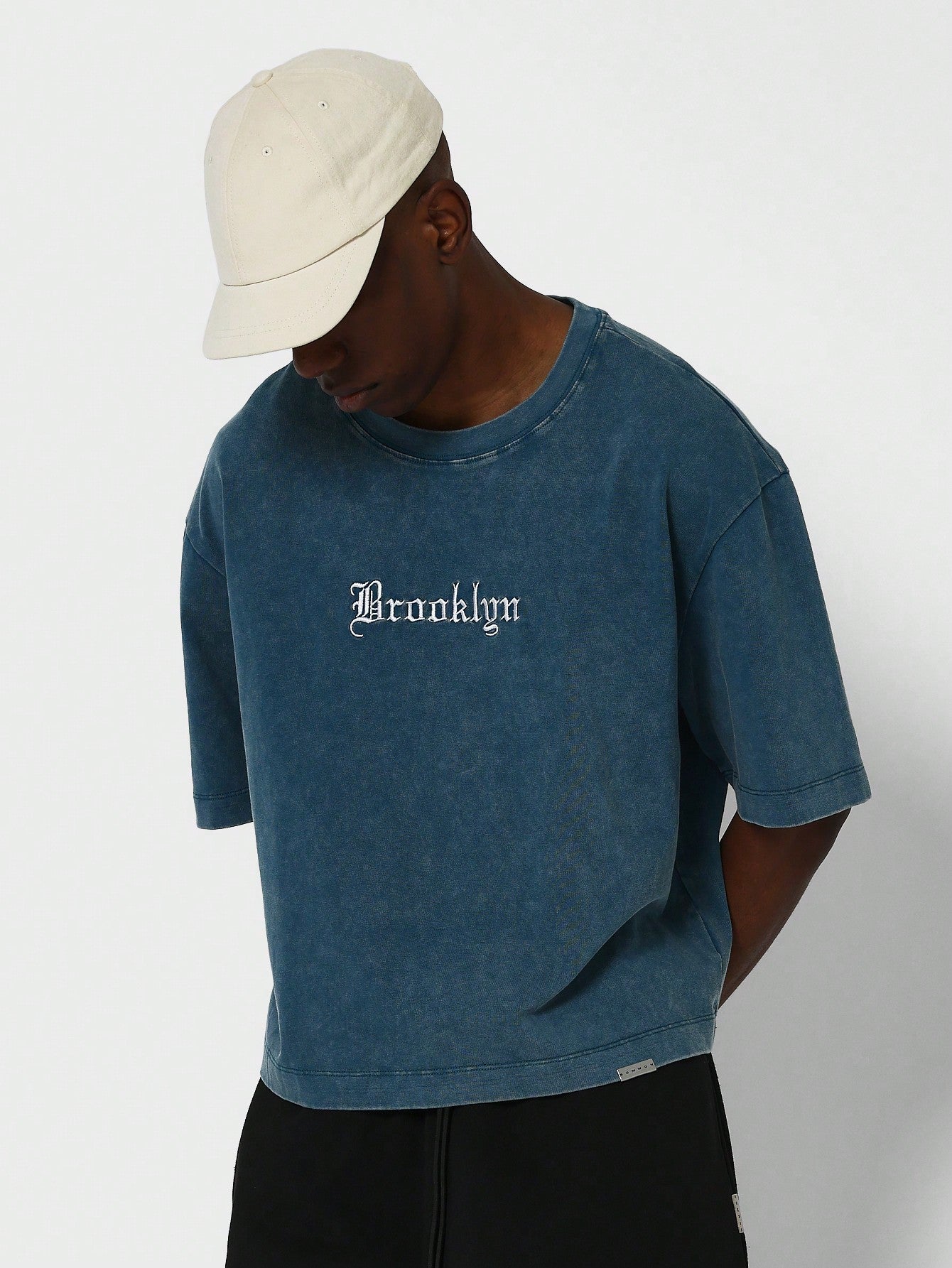 Crop Fit Washed Tee With Brooklyn Embroidery