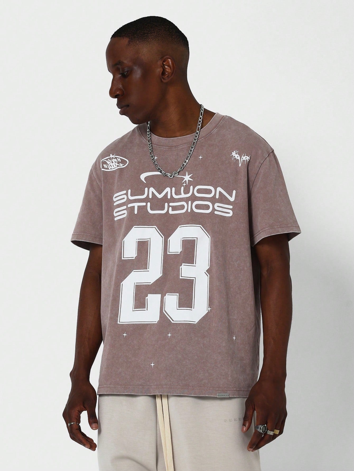 Washed Tee With Number Graphic Print