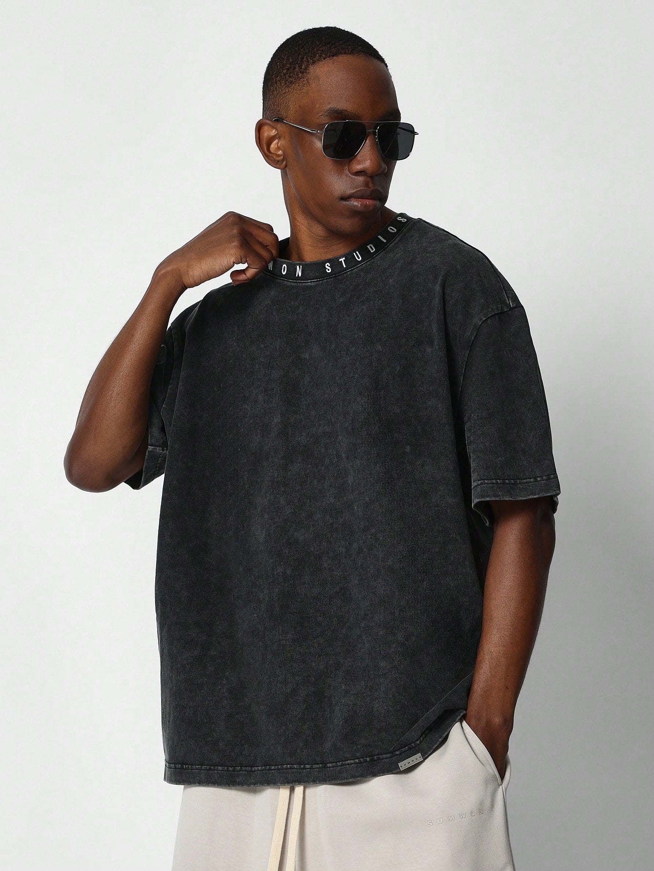 Regular Fit Short Sleeve Washed Tee With Collar Graphic Print