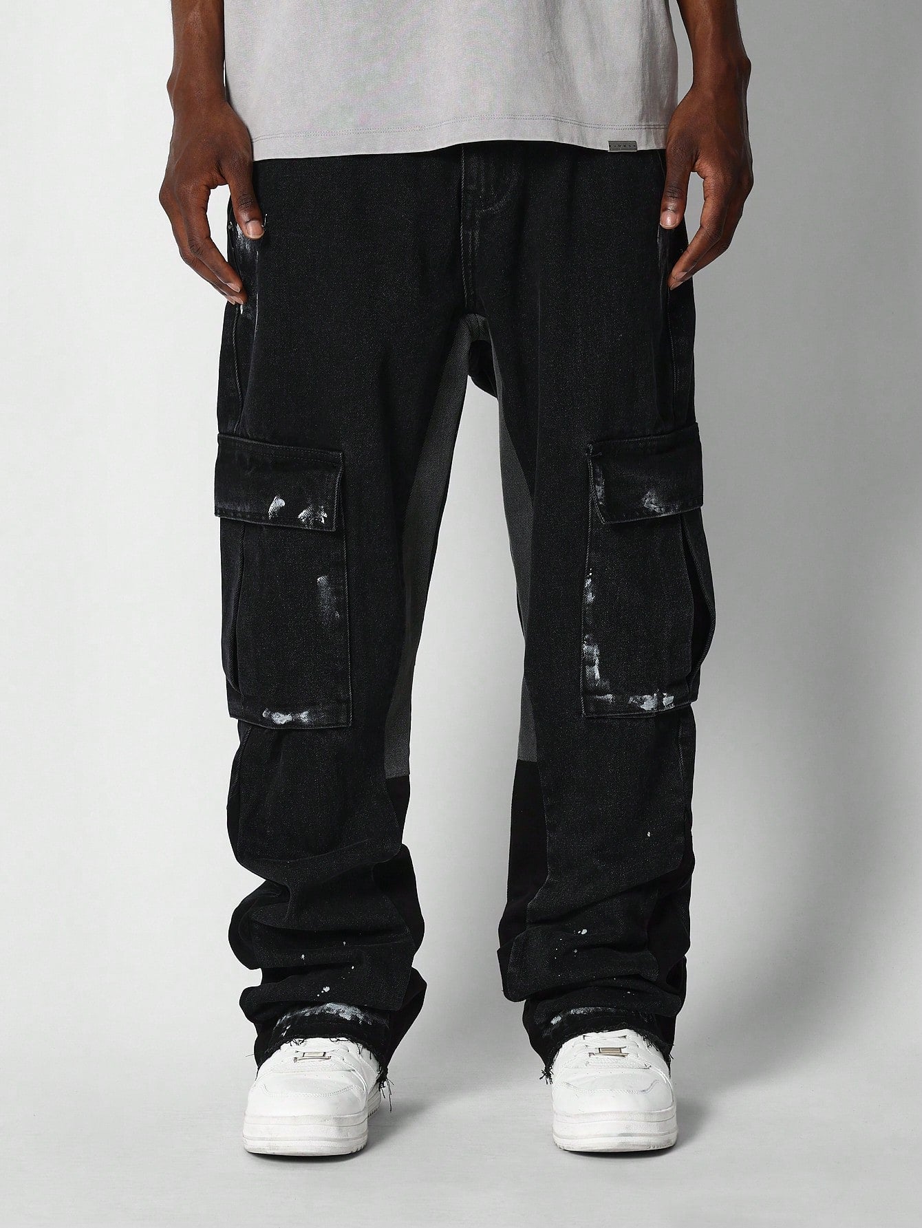 Flare Fit Cargo Jeans With Paint Print