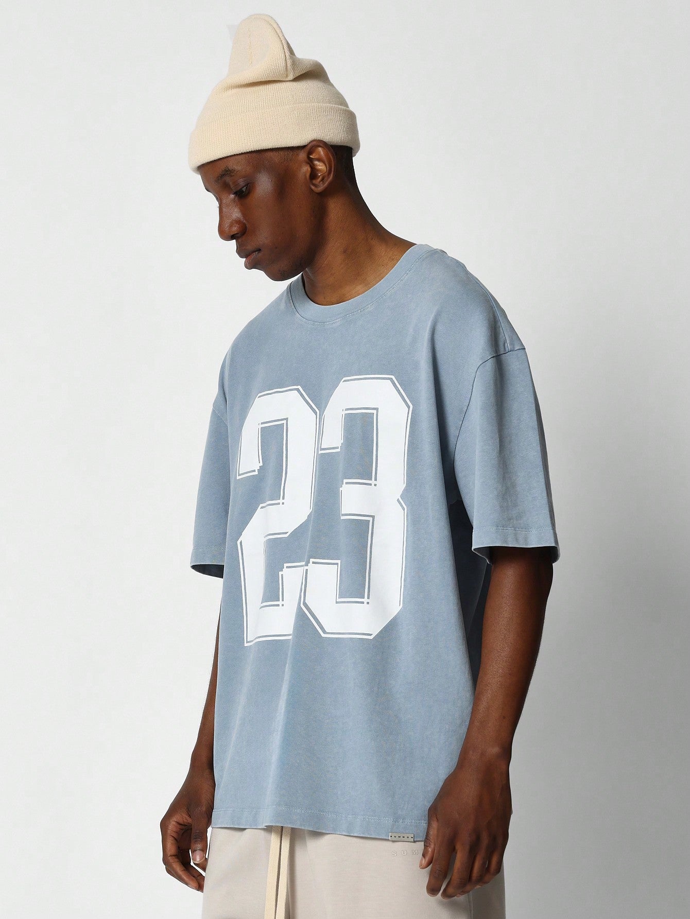 Washed Tee With Front Number Graphic Print