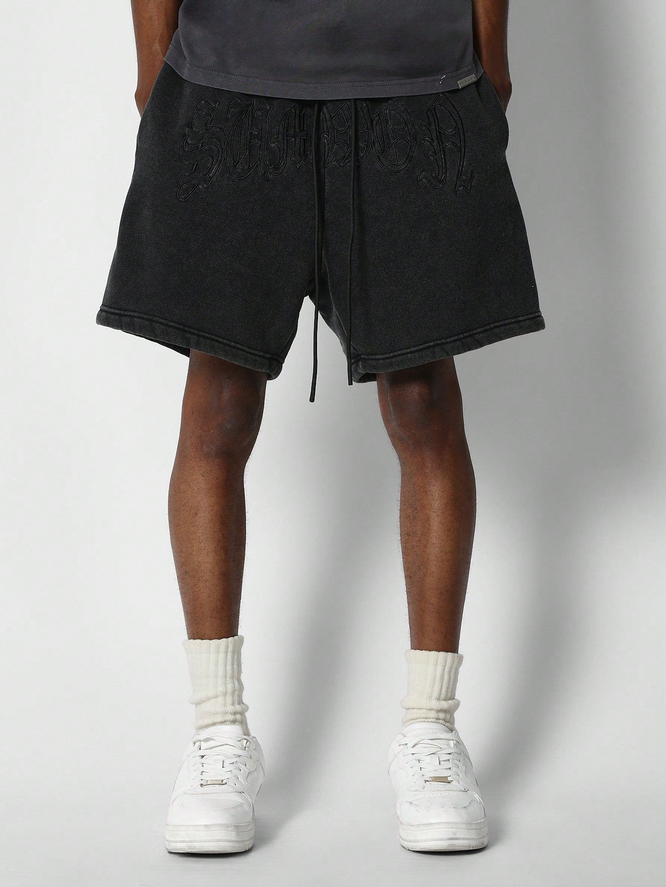 Washed Drop Crotch Short With Front Graphic