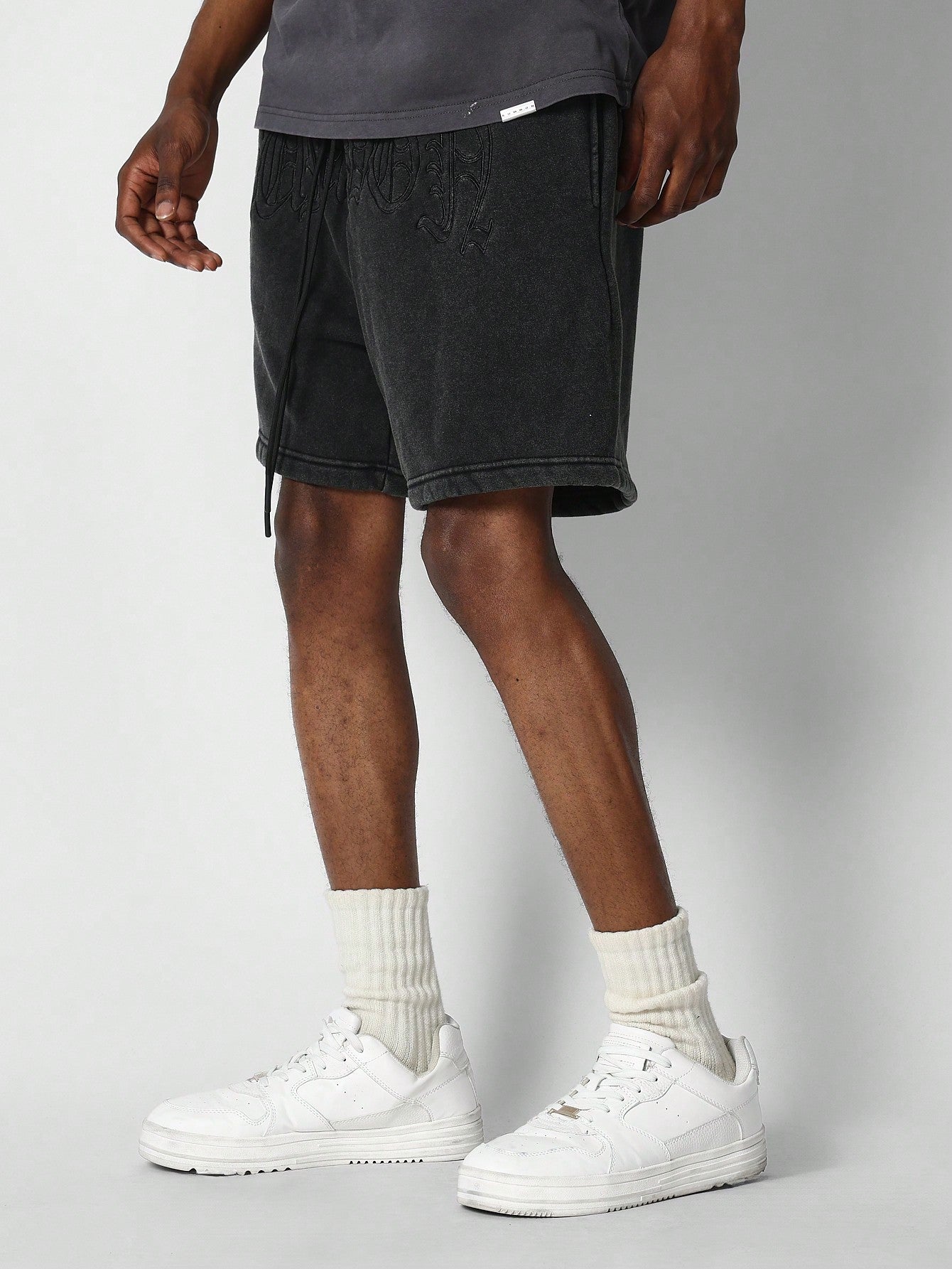 Washed Drop Crotch Short With Front Graphic