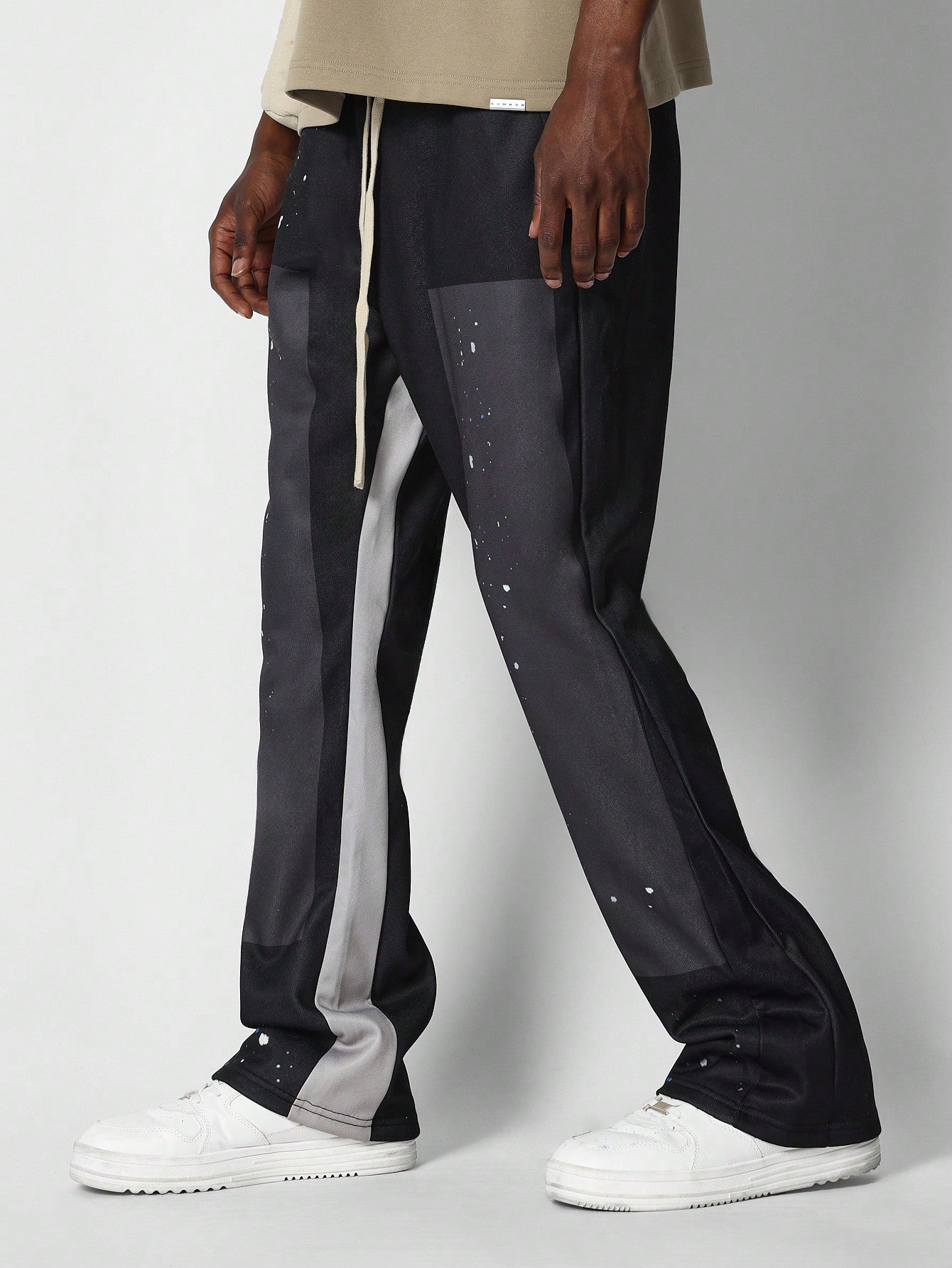 Flare Fit Jogger With Contrast Panel And Paint Print