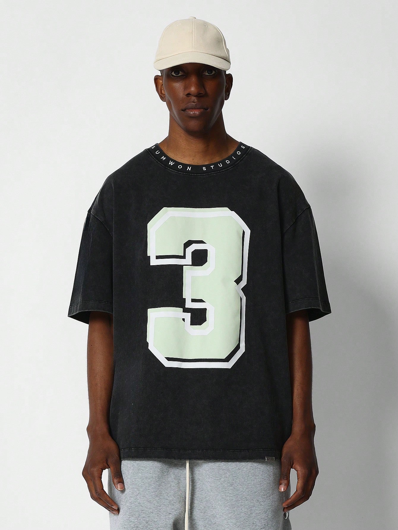 Oversized Fit Tee With Number Graphic Print