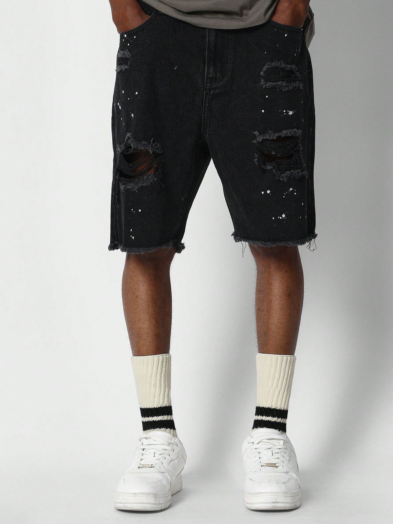 Denim Distress Short With Paint Print