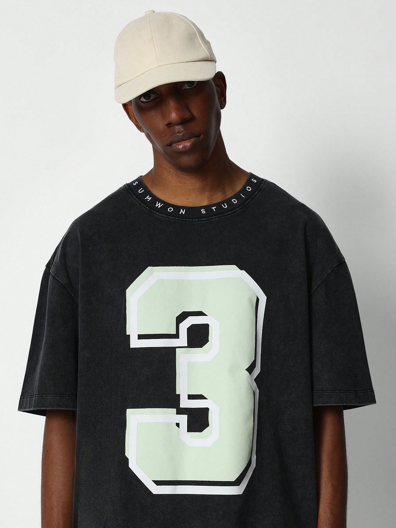 Oversized Fit Tee With Number Graphic Print