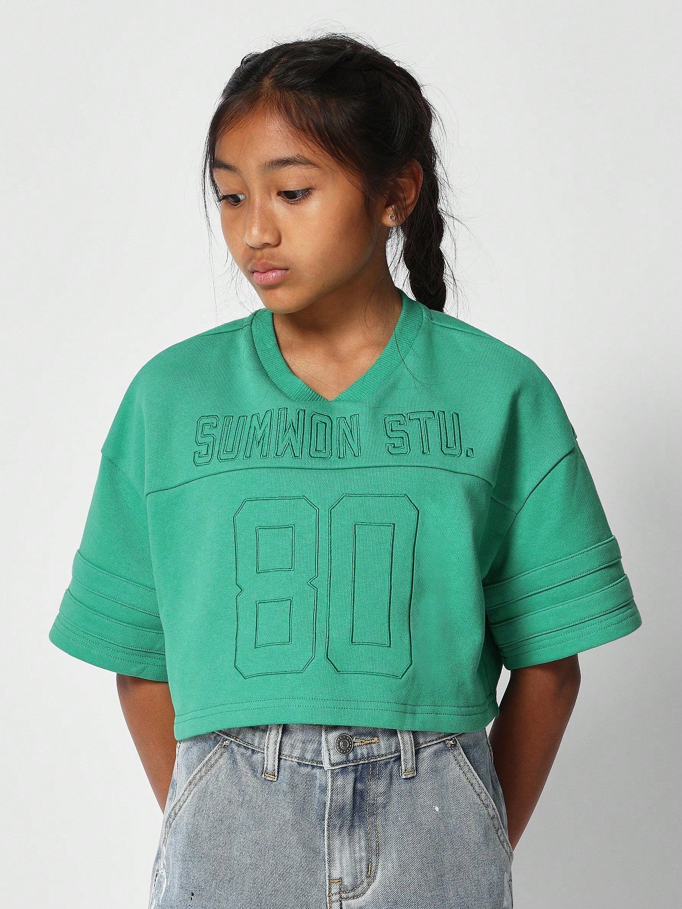 Tween Girls Crop Fit Suedette Tee With Print