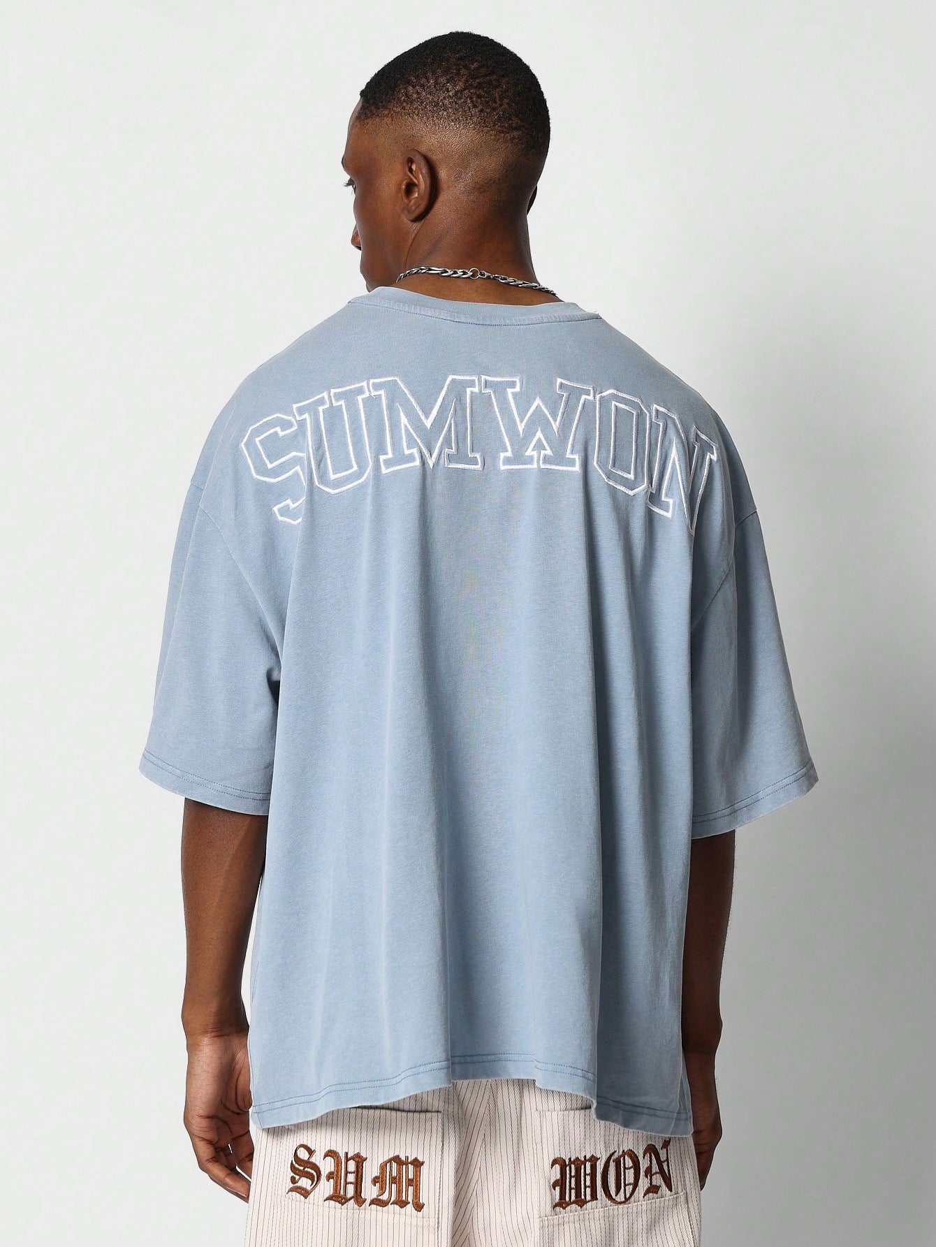 Oversized Fit Washed Tee With Back Embroidery