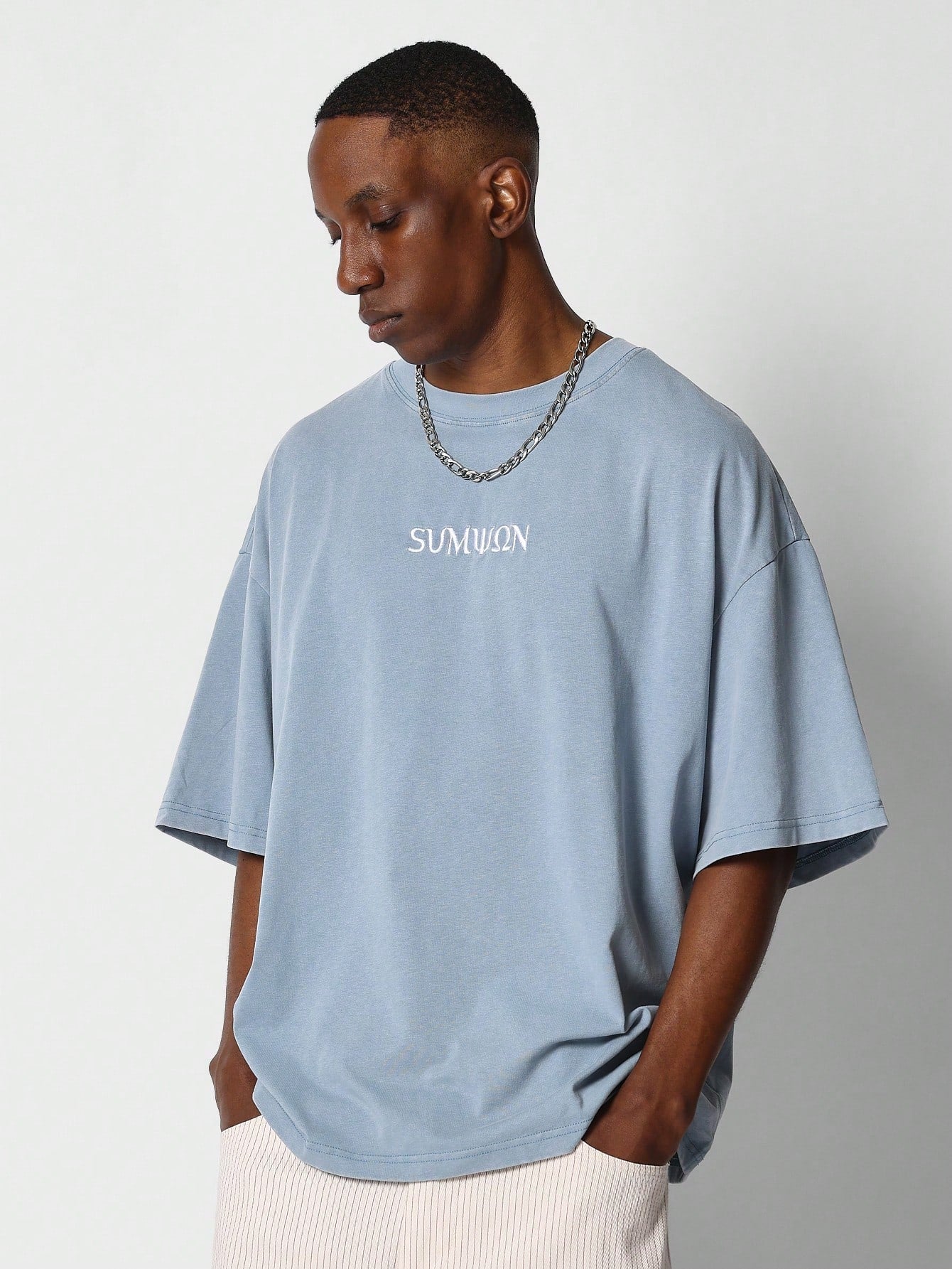 Oversized Fit Washed Tee With Back Embroidery