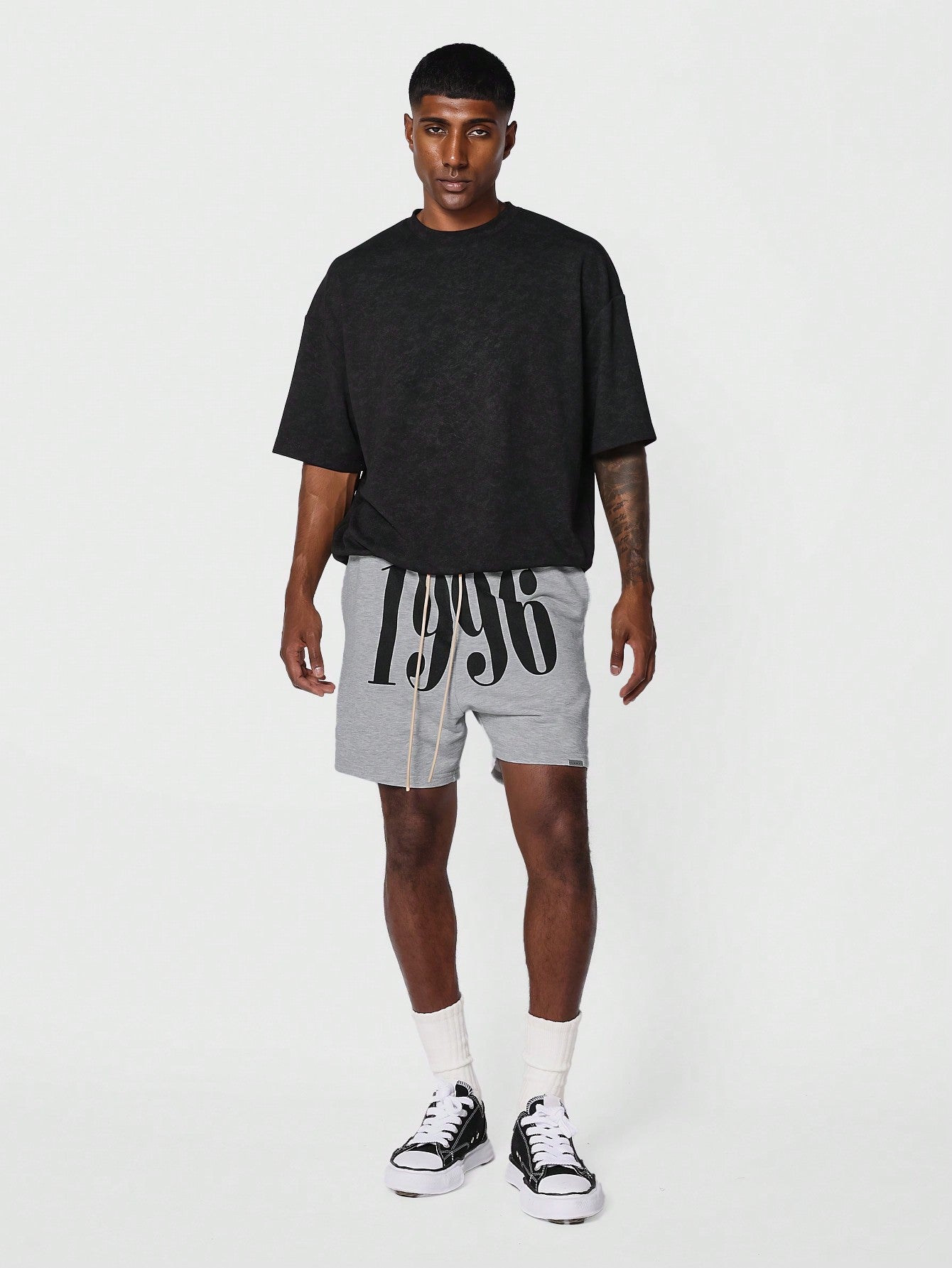 Drop Crotch Jogger Short With Front Graphic