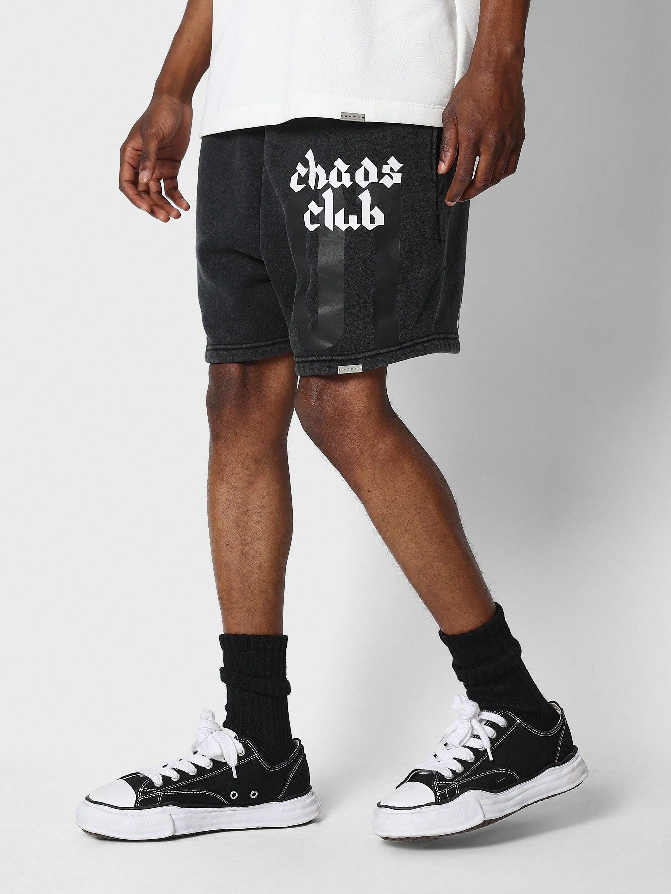 Washed Drop Crotch Short With Front Graphic