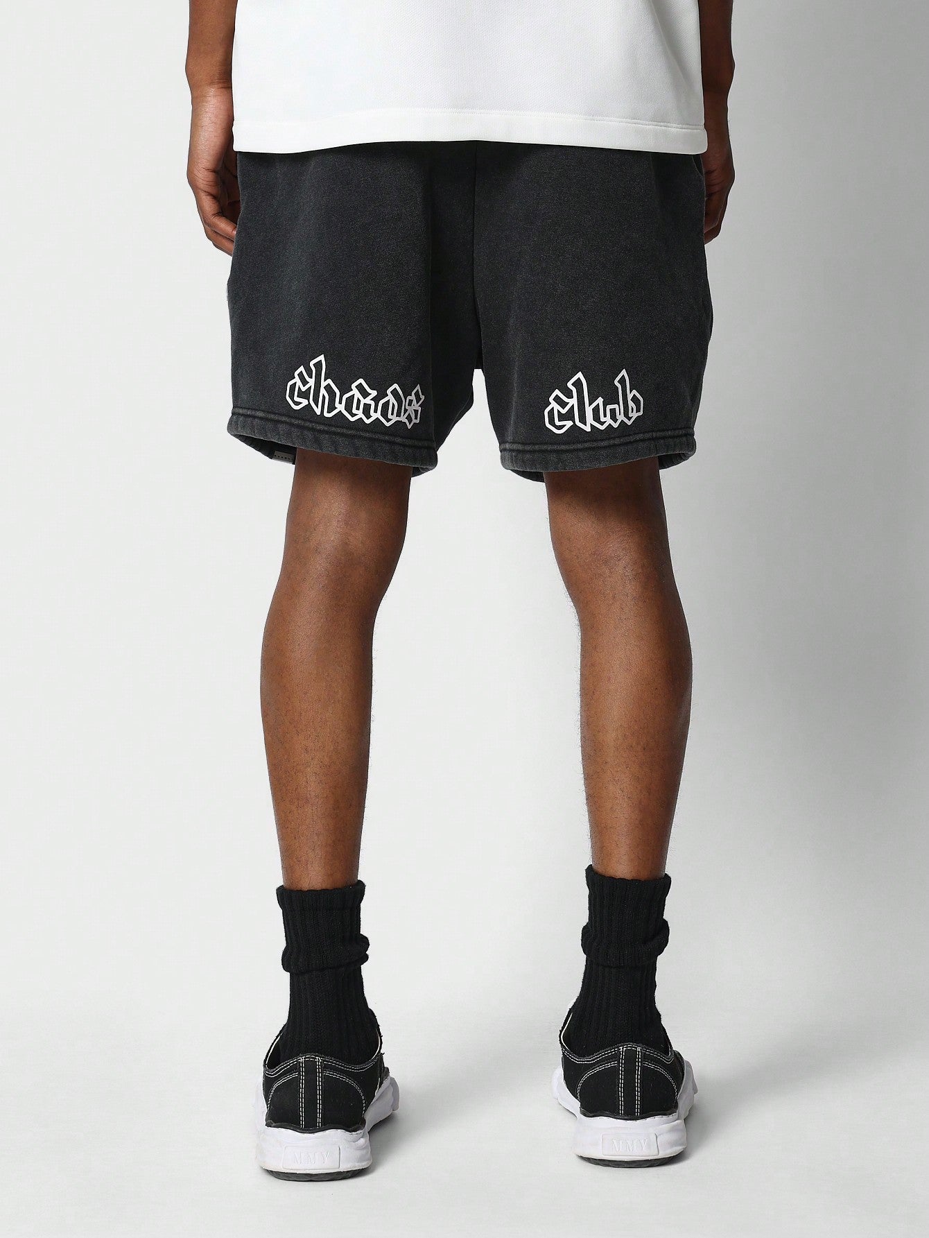 Washed Drop Crotch Short With Front Graphic