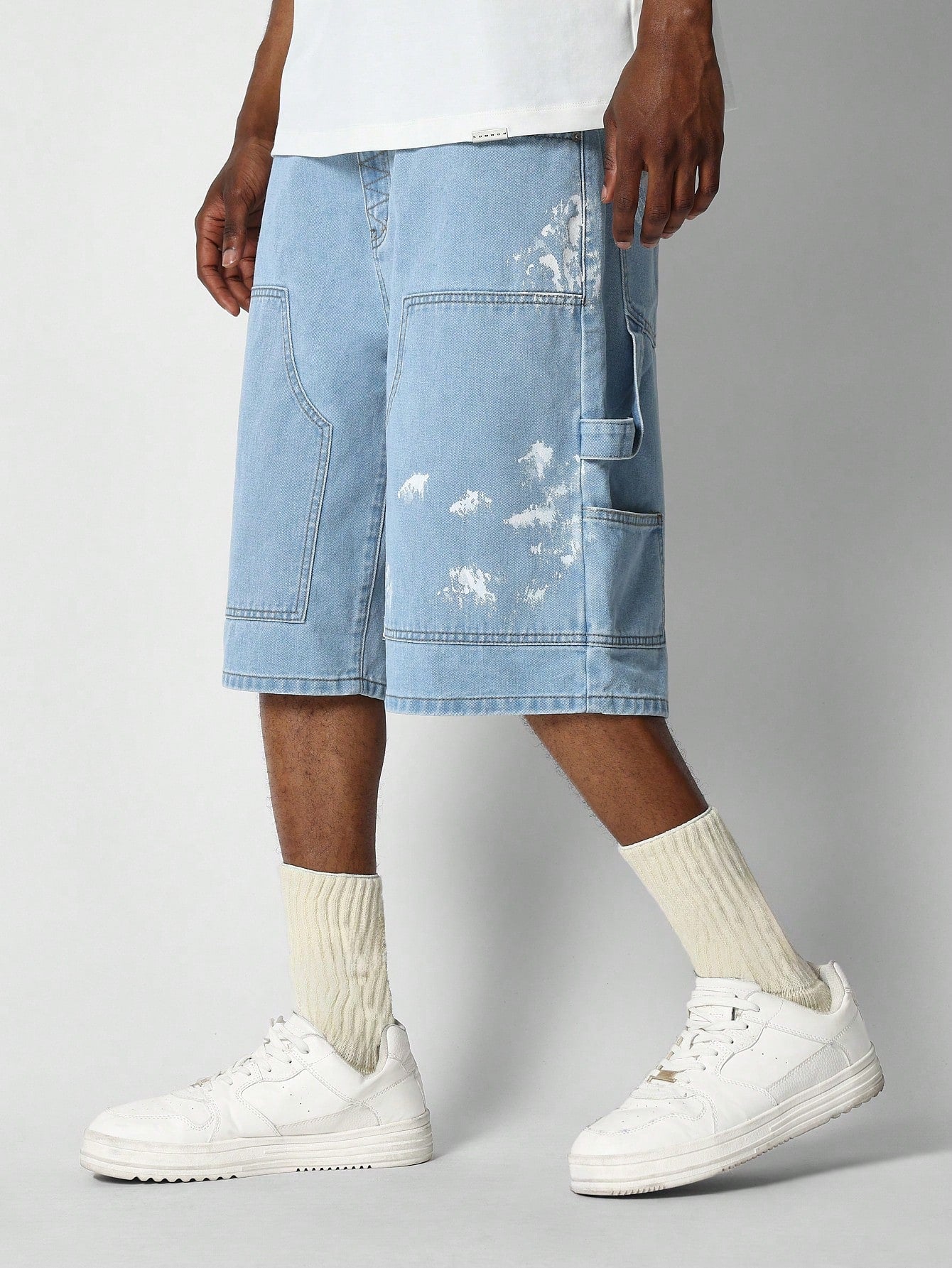 Denim Carpenter Jorts With Paint Print