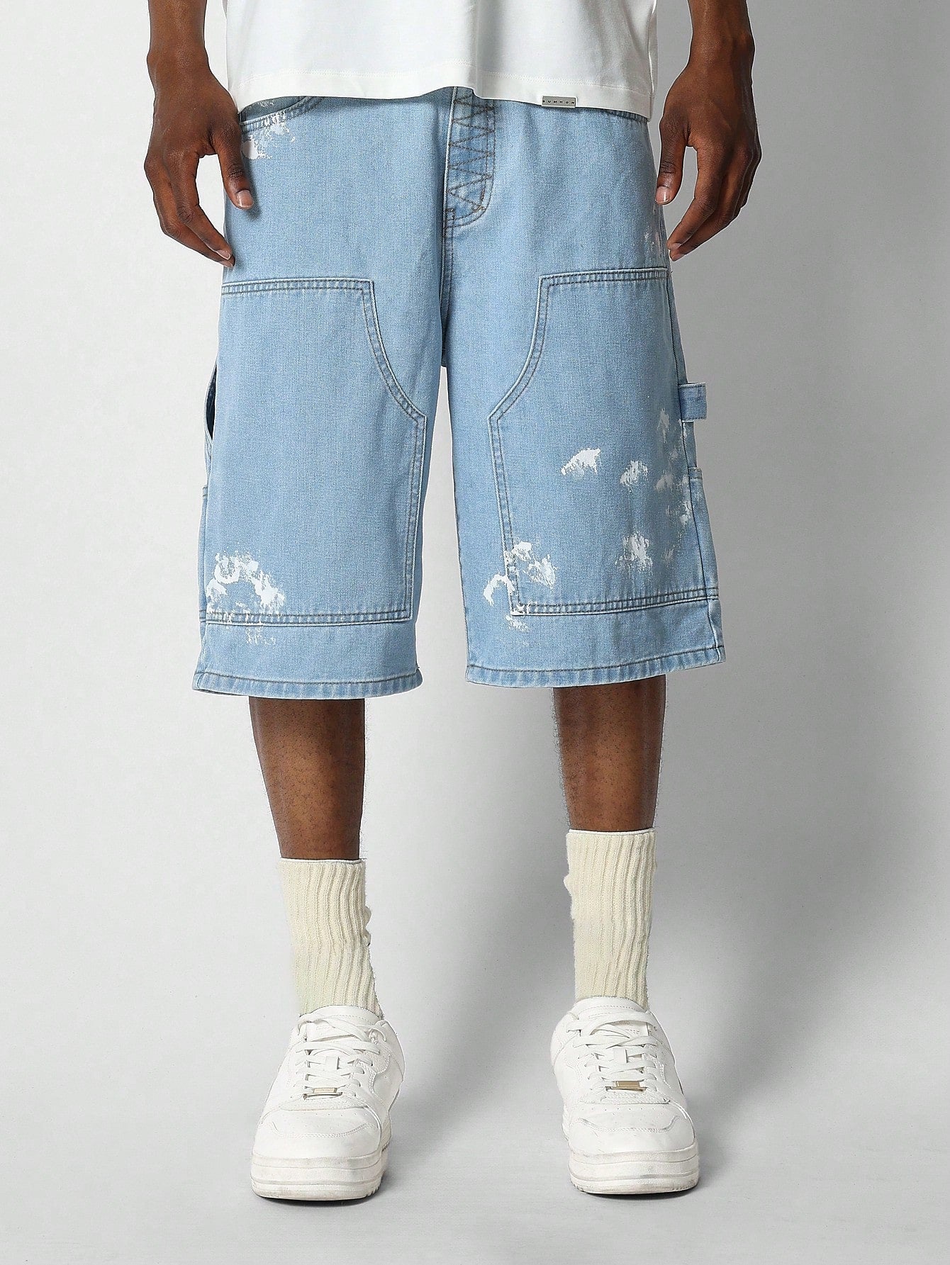 Denim Carpenter Jorts With Paint Print