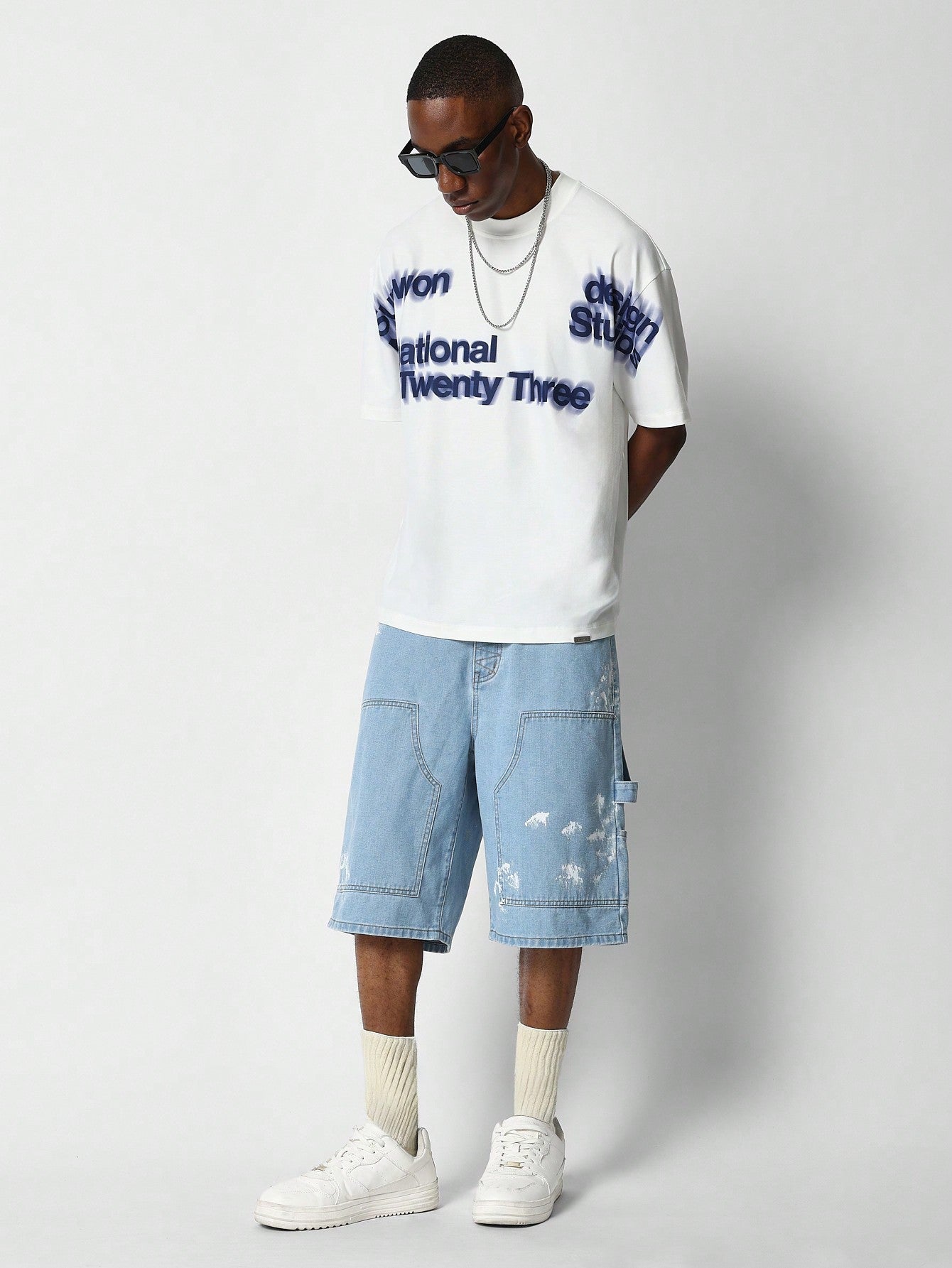 Denim Carpenter Jorts With Paint Print