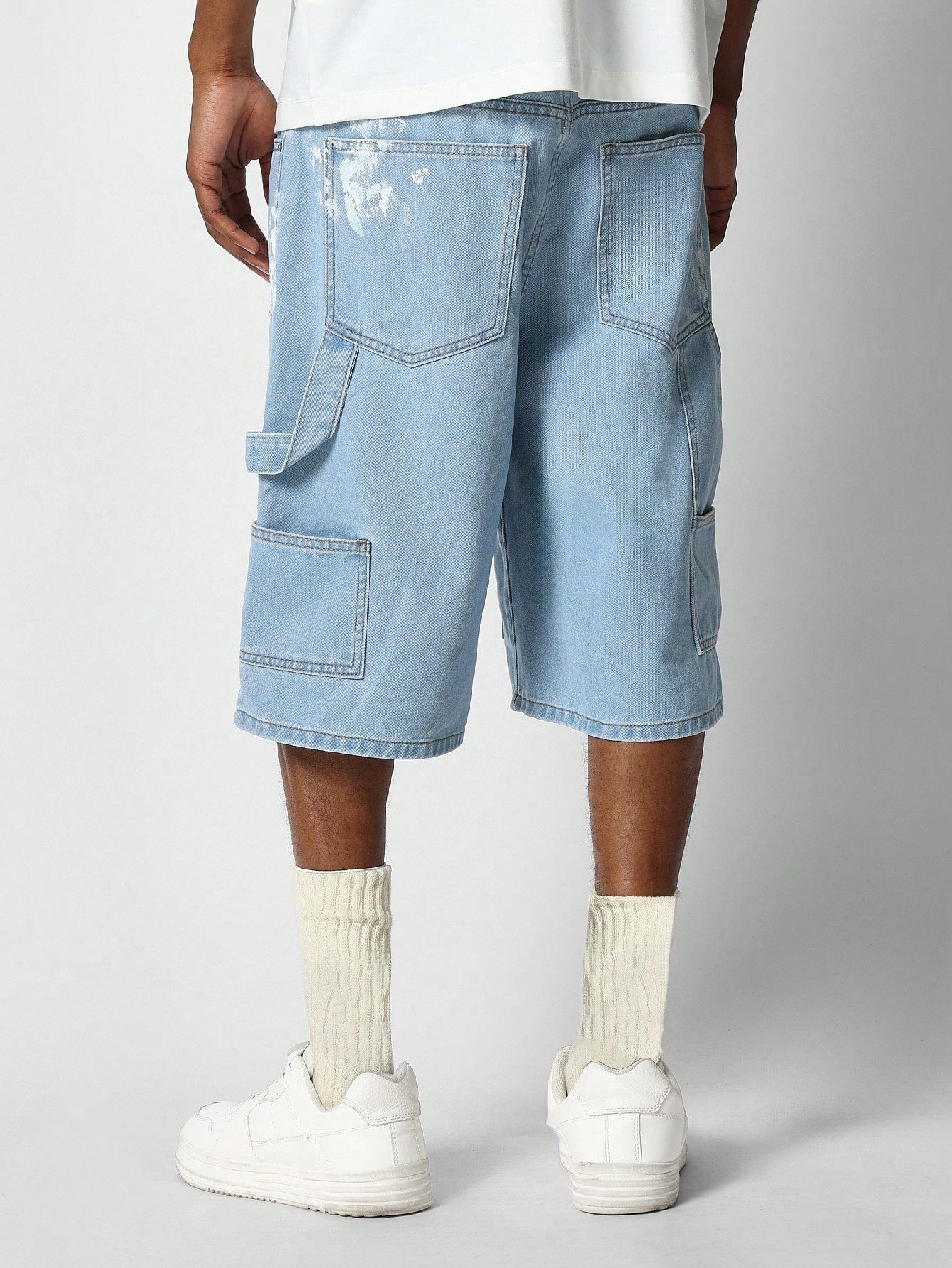 Denim Carpenter Jorts With Paint Print