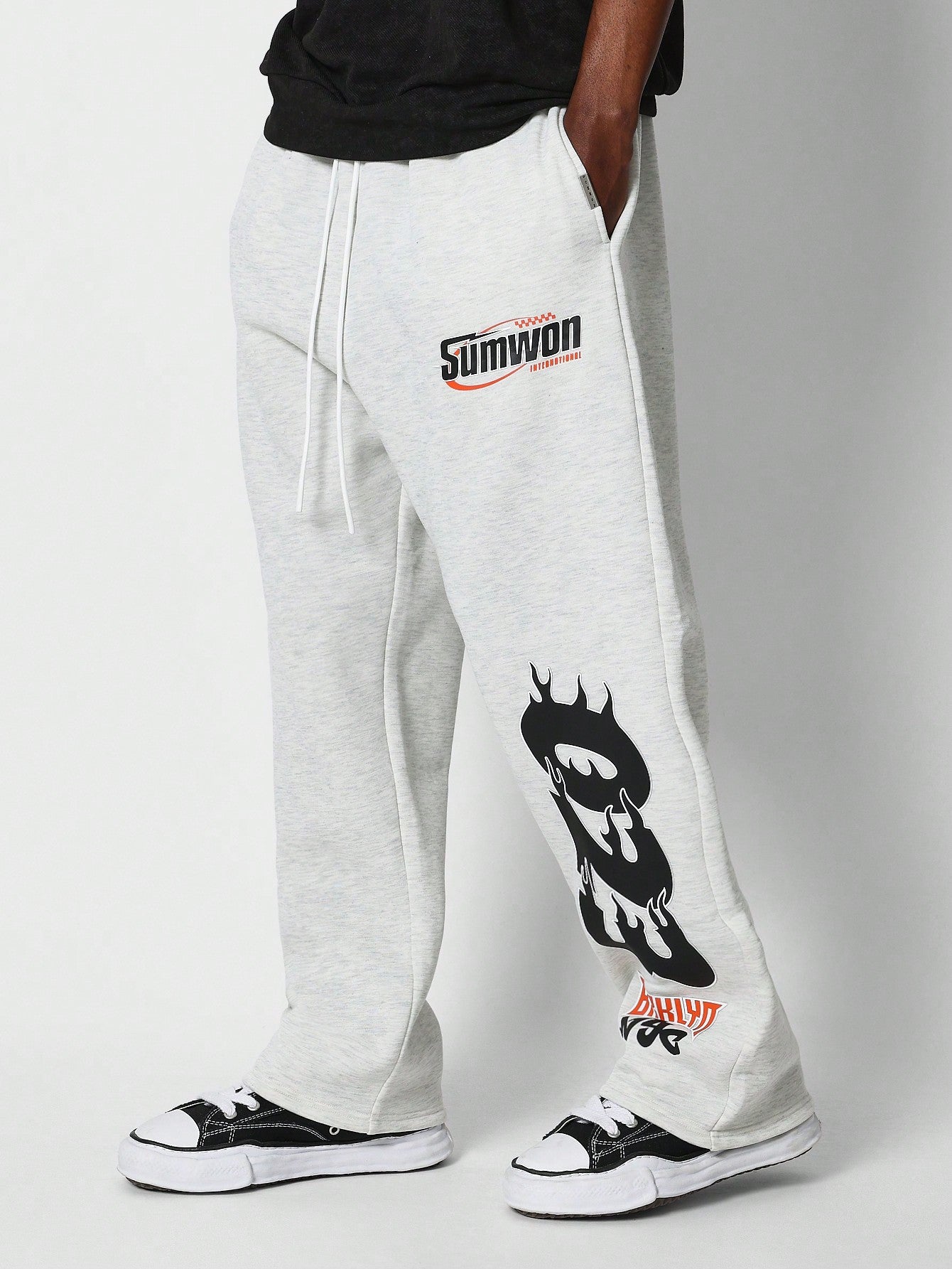 Loose Fit Baggy Drop Crotch Joggers With Number Flame Print