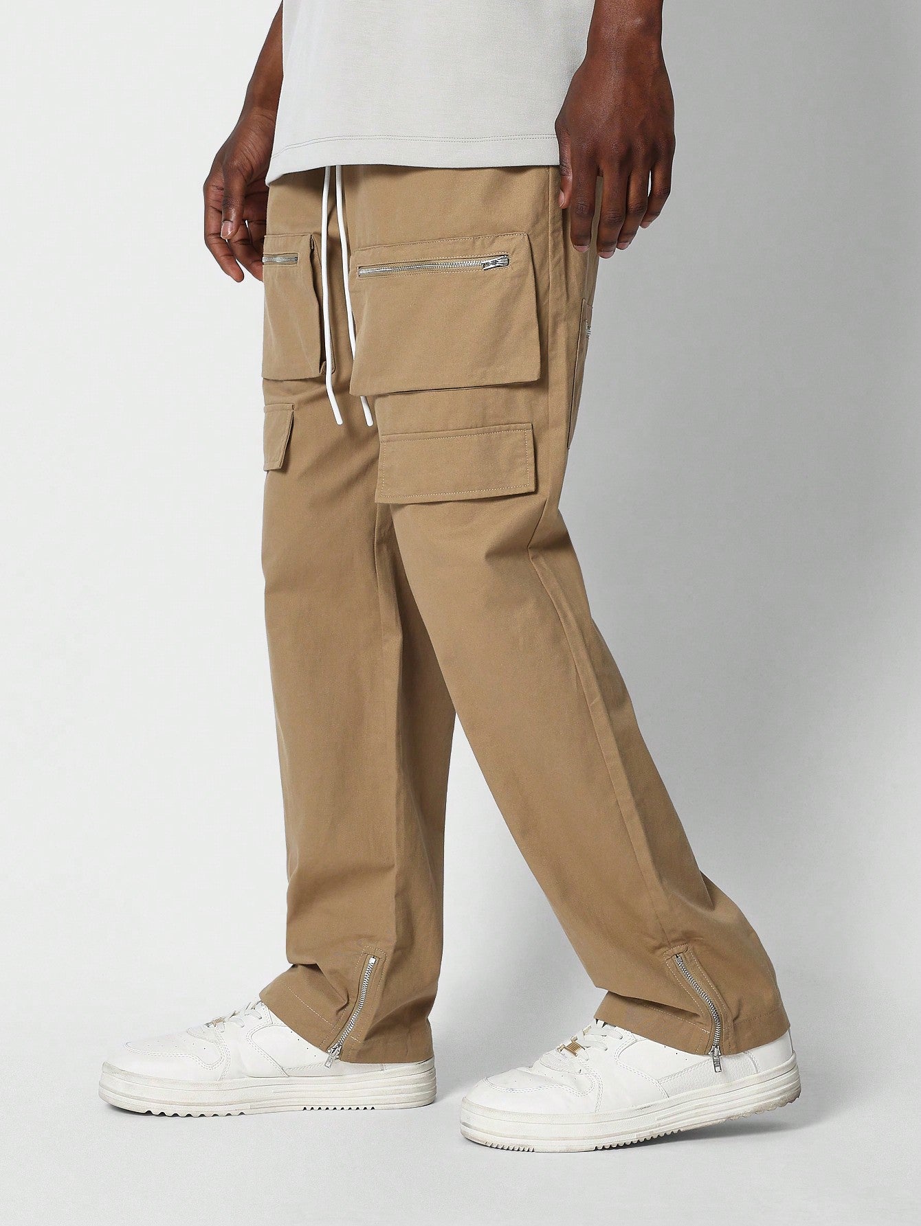 Straight Fit Cargo Trouser With Zip Detail