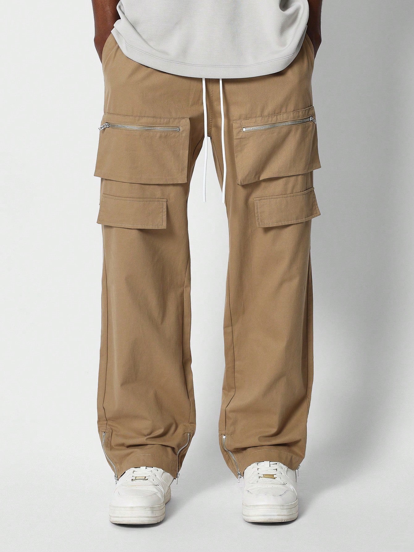 Straight Fit Cargo Trouser With Zip Detail