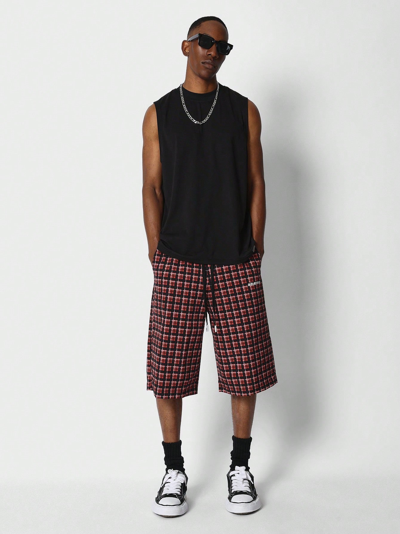 Loose Fit Checked Cargo Short