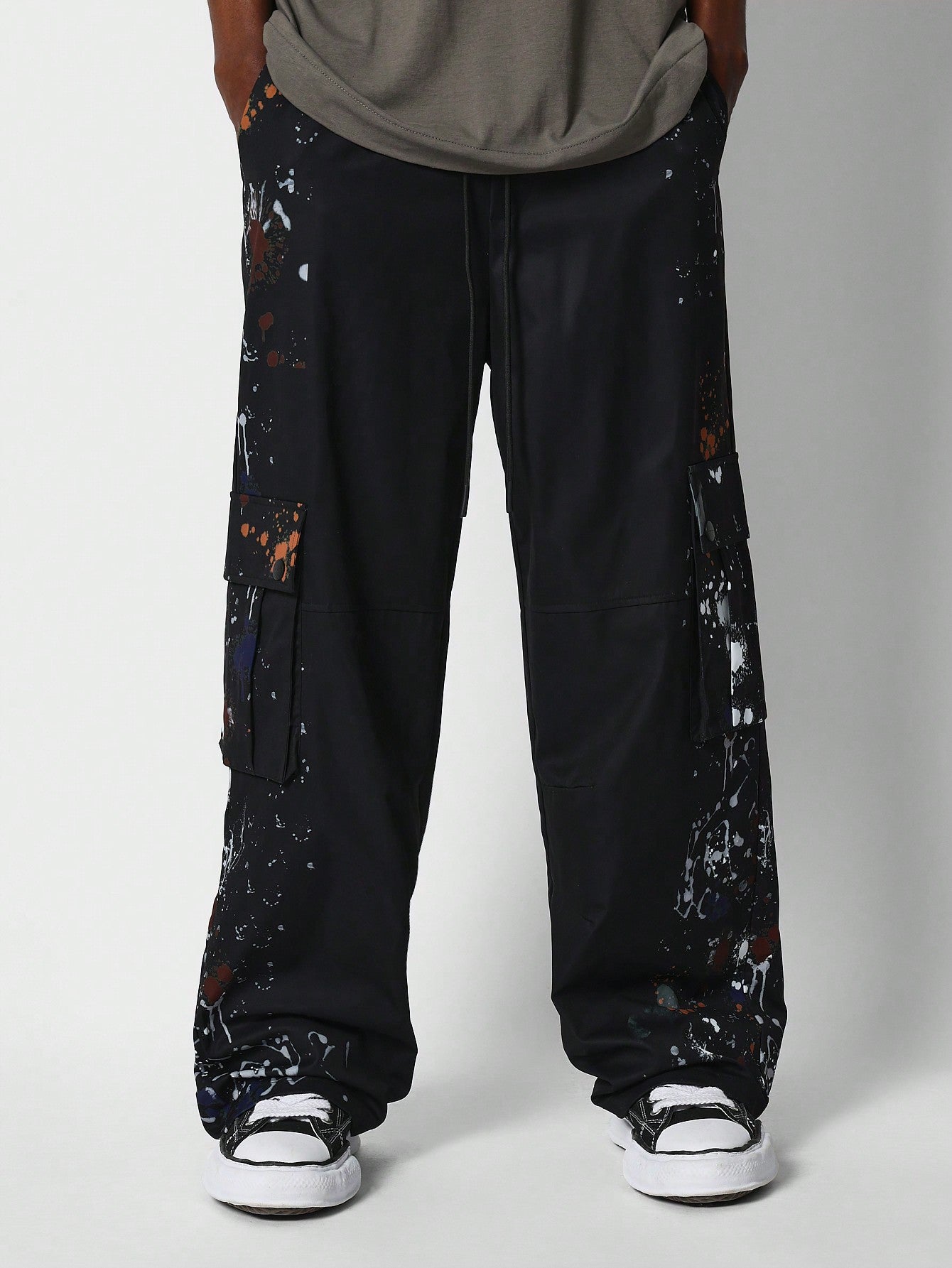 Loose Fit Baggy Parachute Pant With Paint Print